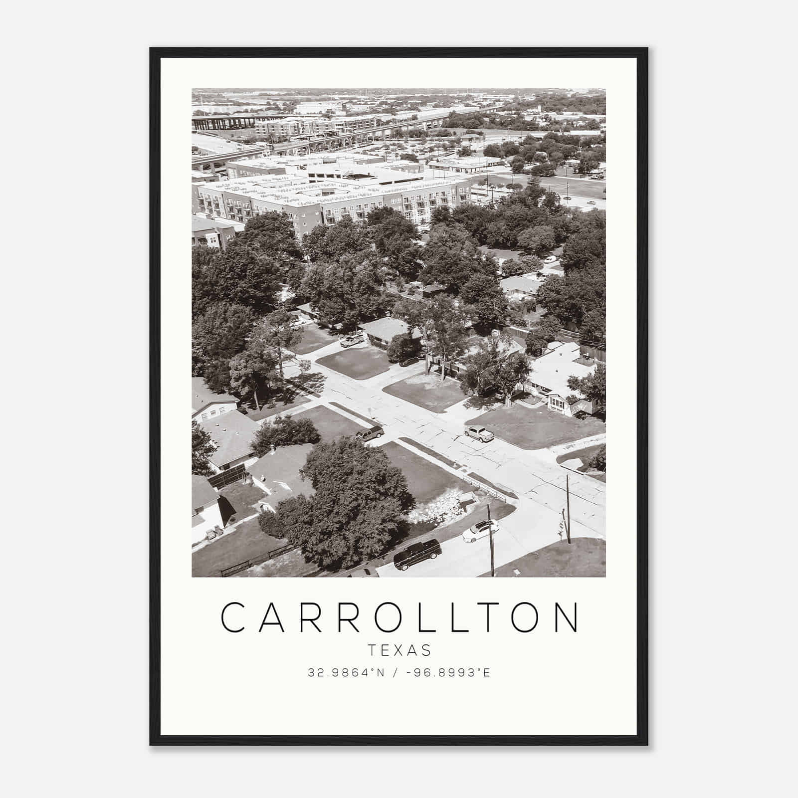 Carrollton Texas Photo Travel Poster BW, Carrollton Travel Print, Minimalist Travel Print