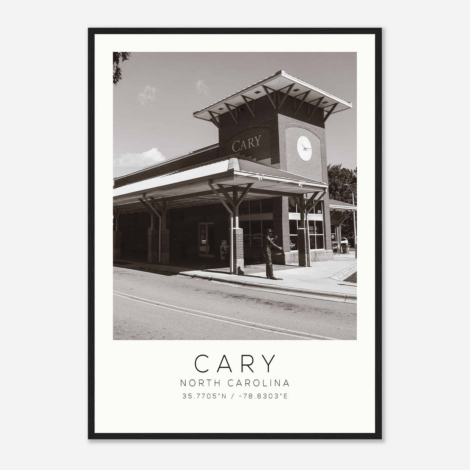 Cary North Carolina Photo Travel Poster BW, Cary Travel Print, Minimalist Travel Print
