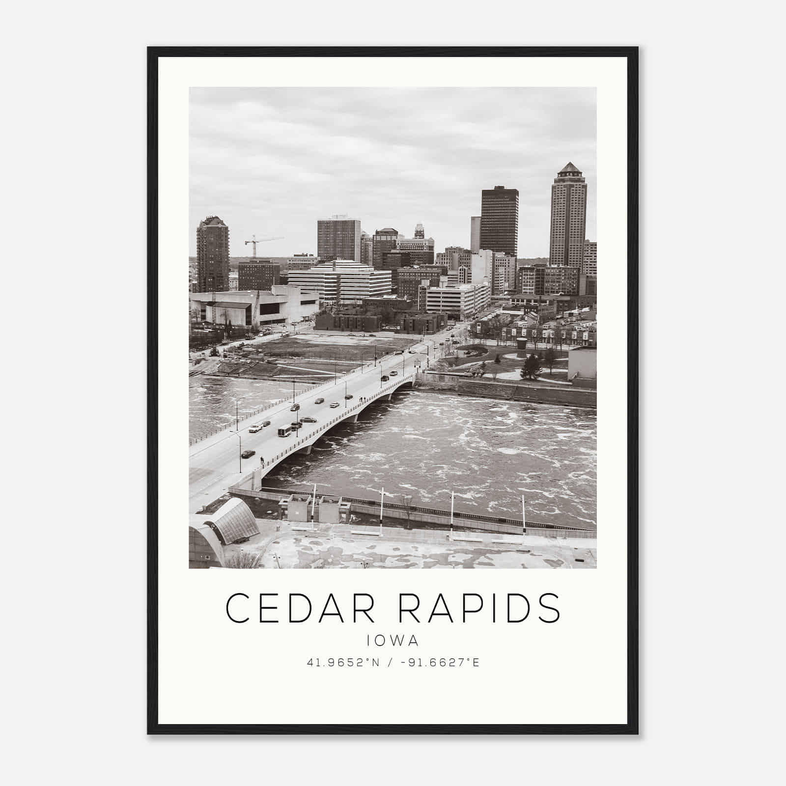 Cedar Rapids Iowa Photo Travel Poster BW, Cedar Rapids Travel Print, Minimalist Travel Print DS2