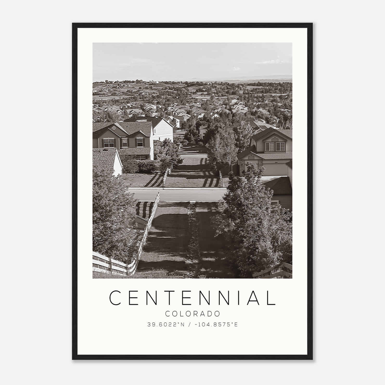 Centennial Colorado Photo Travel Poster BW, Centennial Travel Print, Minimalist Travel Print