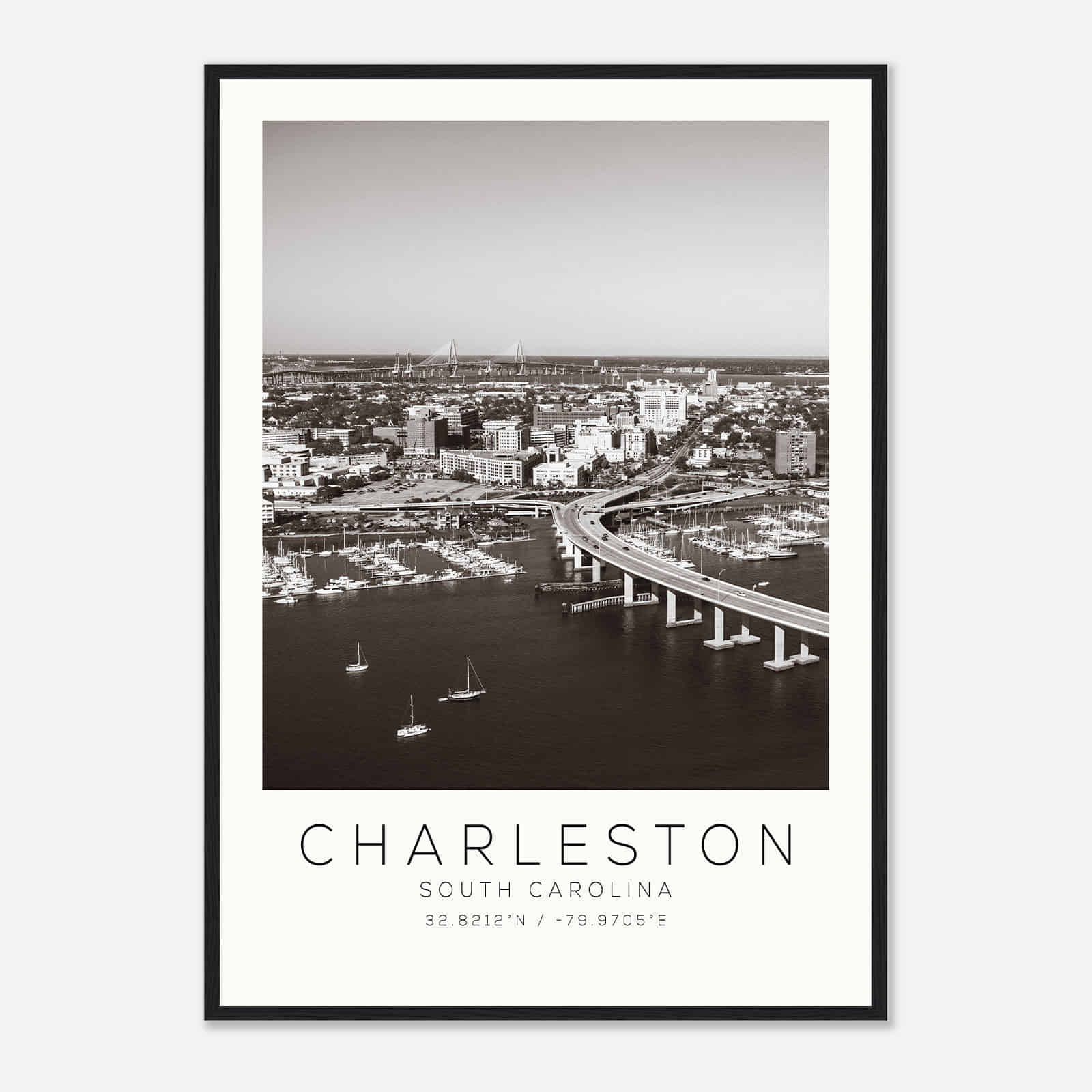 Charleston South Carolina DS2 Photo Travel Poster BW, Charleston South Carolina Travel Print, Minimalist Travel Print