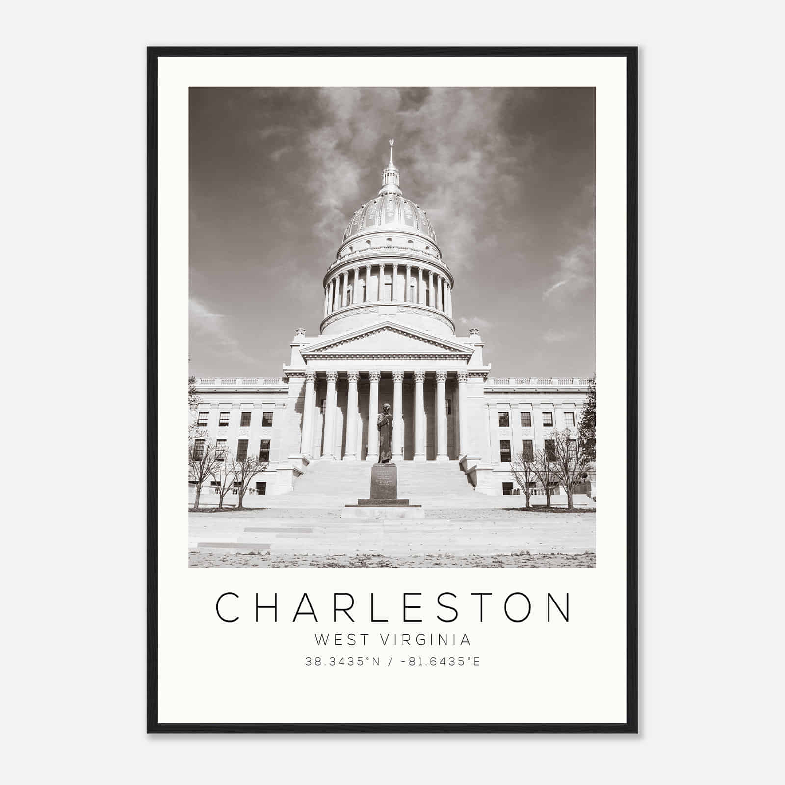 Charleston West Virginia Photo Travel Poster BW, Charleston Travel Print, Minimalist Travel Print