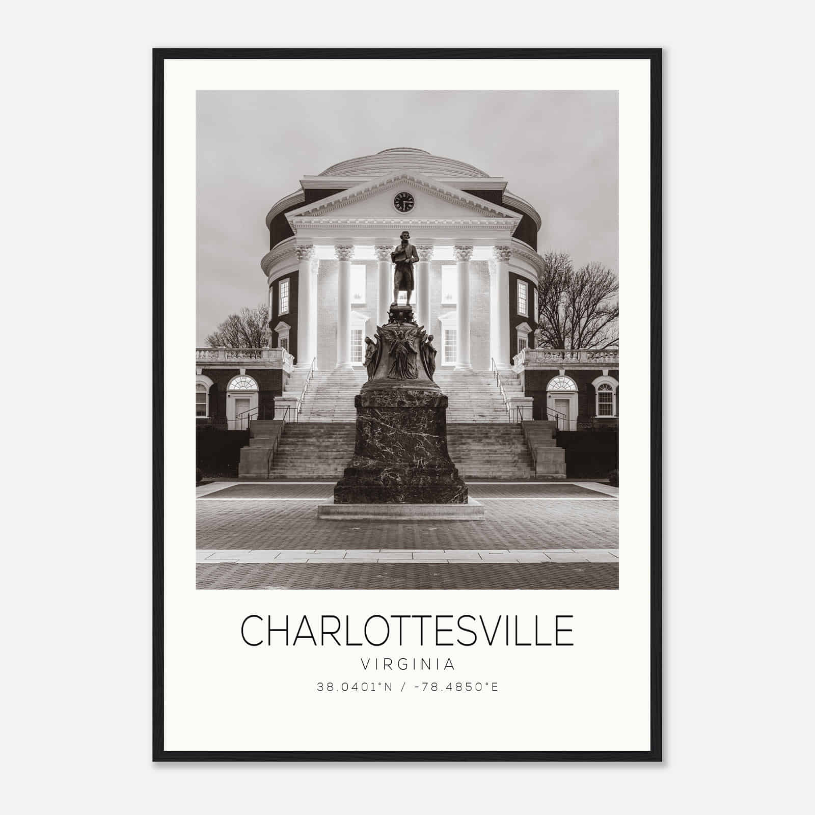 Charlottesville Virginia Photo Travel Poster BW, Charlottesville Travel Print, Minimalist Travel Print DS2