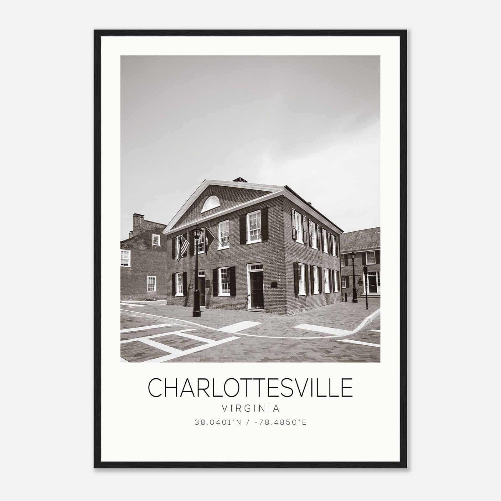 Charlottesville Virginia Photo Travel Poster BW, Charlottesville Travel Print, Minimalist Travel Print