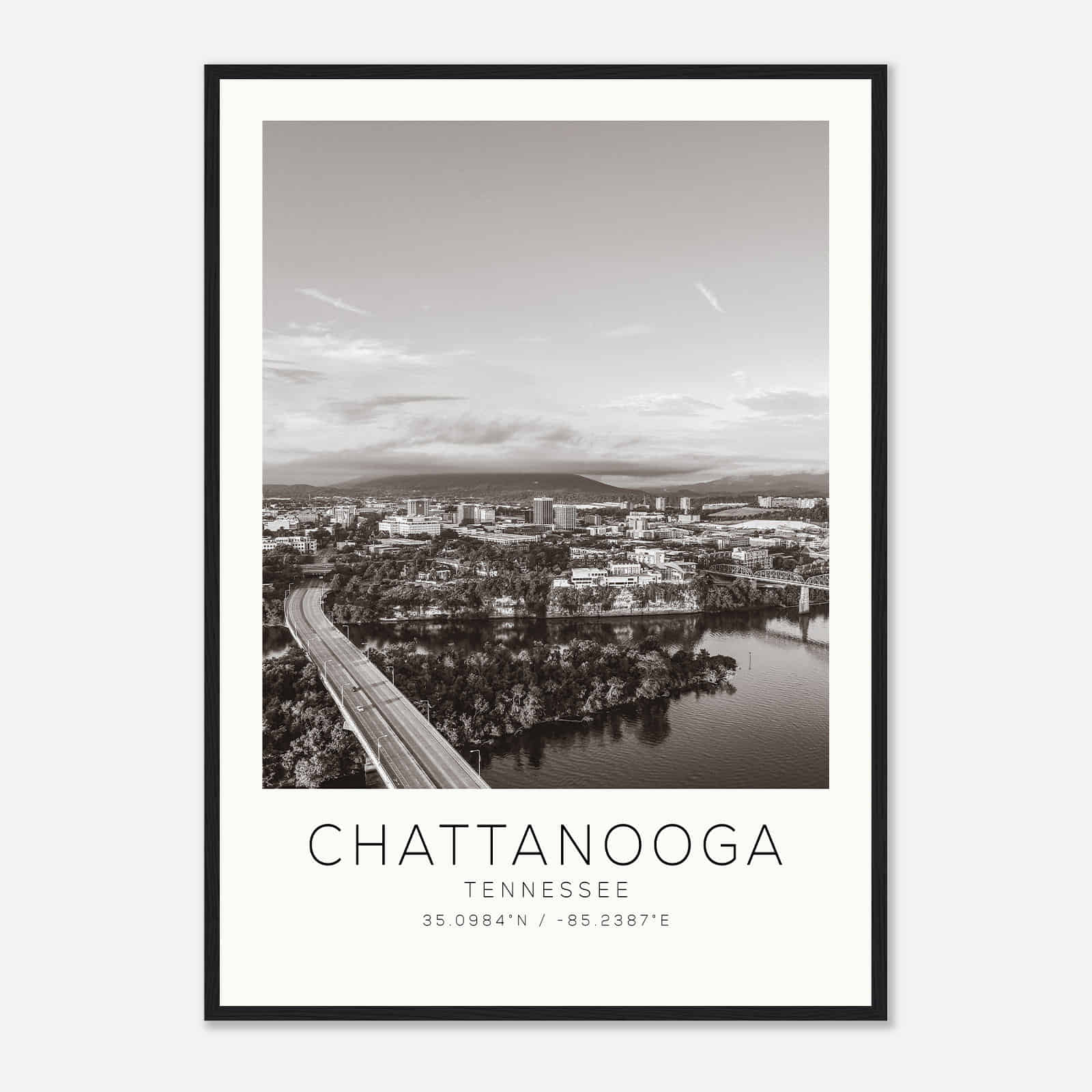 Chattanooga Tennessee Photo Travel Poster BW, Chattanooga Travel Print, Minimalist Travel Print DS2