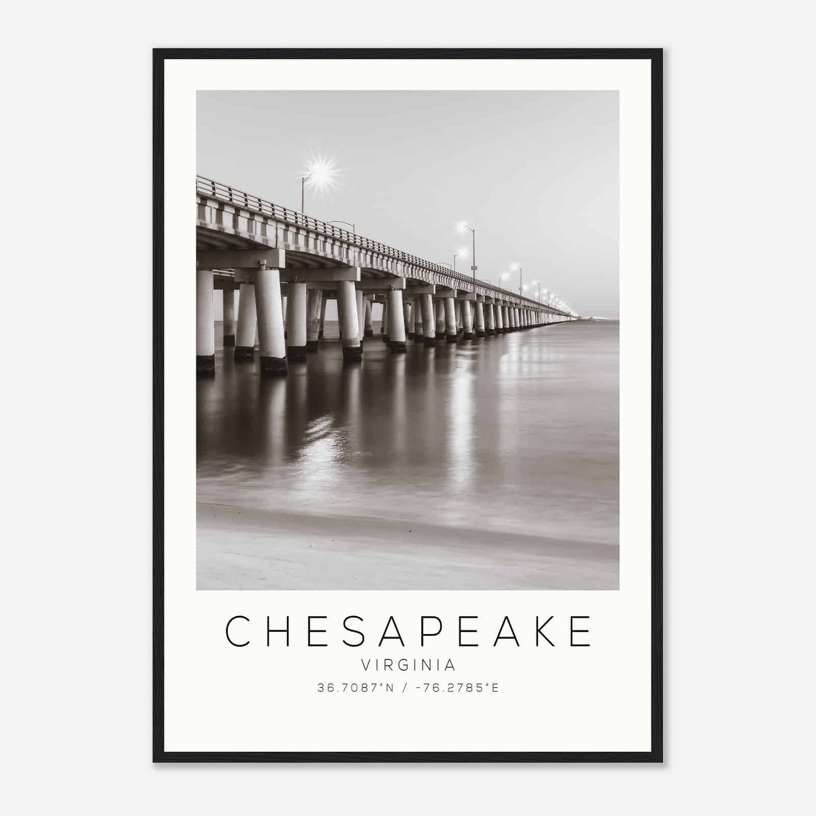 Chesapeake Virginia Photo Travel Poster BW, Chesapeake Travel Print, Minimalist Travel Print