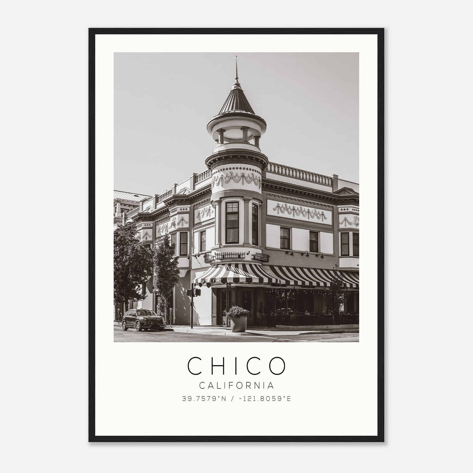 Chico California Photo Travel Poster BW, Chico Travel Print, Minimalist Travel Print