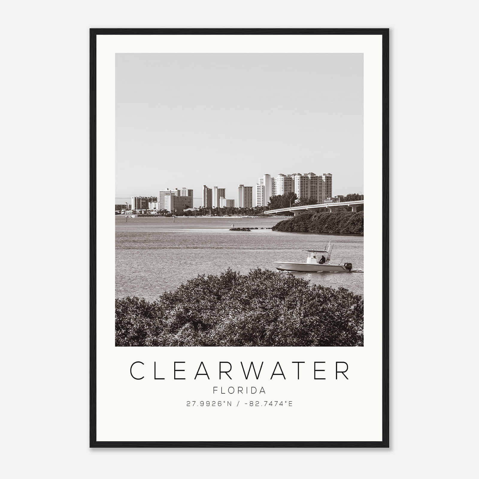 Clearwater Florida Photo Travel Poster BW, Clearwater Travel Print, Minimalist Travel Print DS2