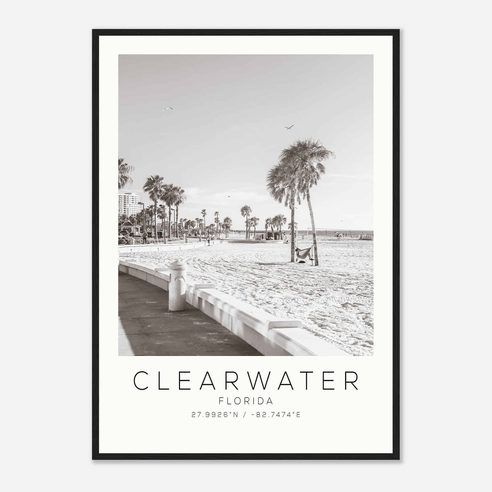 Clearwater Florida Photo Travel Poster BW, Clearwater Travel Print, Minimalist Travel Print