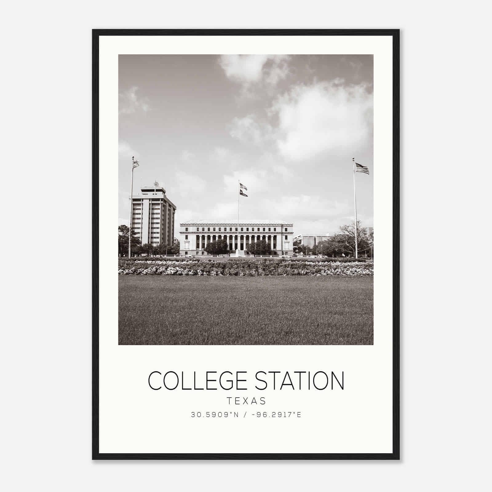 College Station Texas Photo Travel Poster BW, College Station Travel Print, Minimalist Travel Print