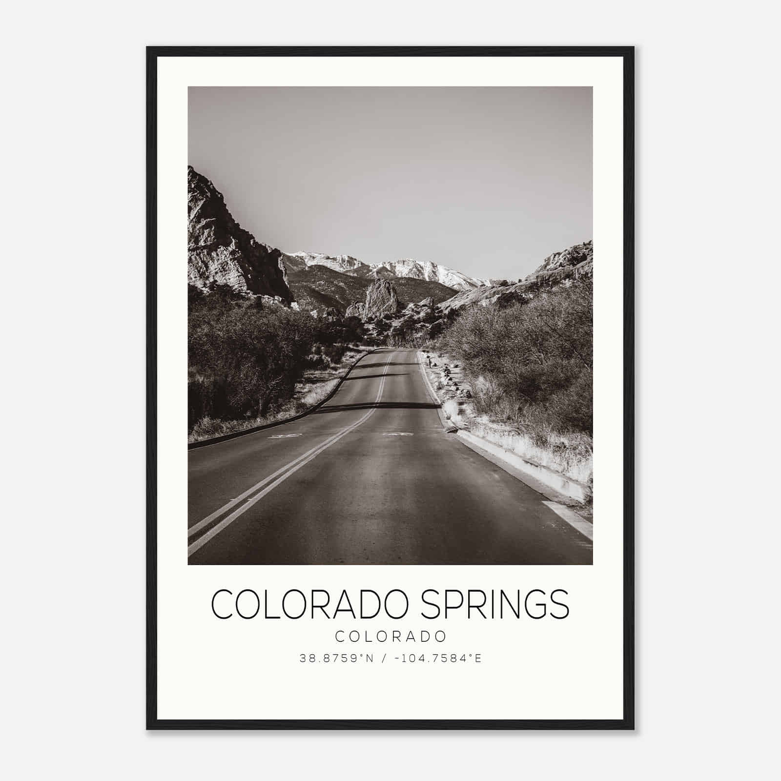 Colorado Springs Colorado Photo Travel Poster BW, Colorado Springs Colorado Travel Print, Minimalist Travel Print DS1
