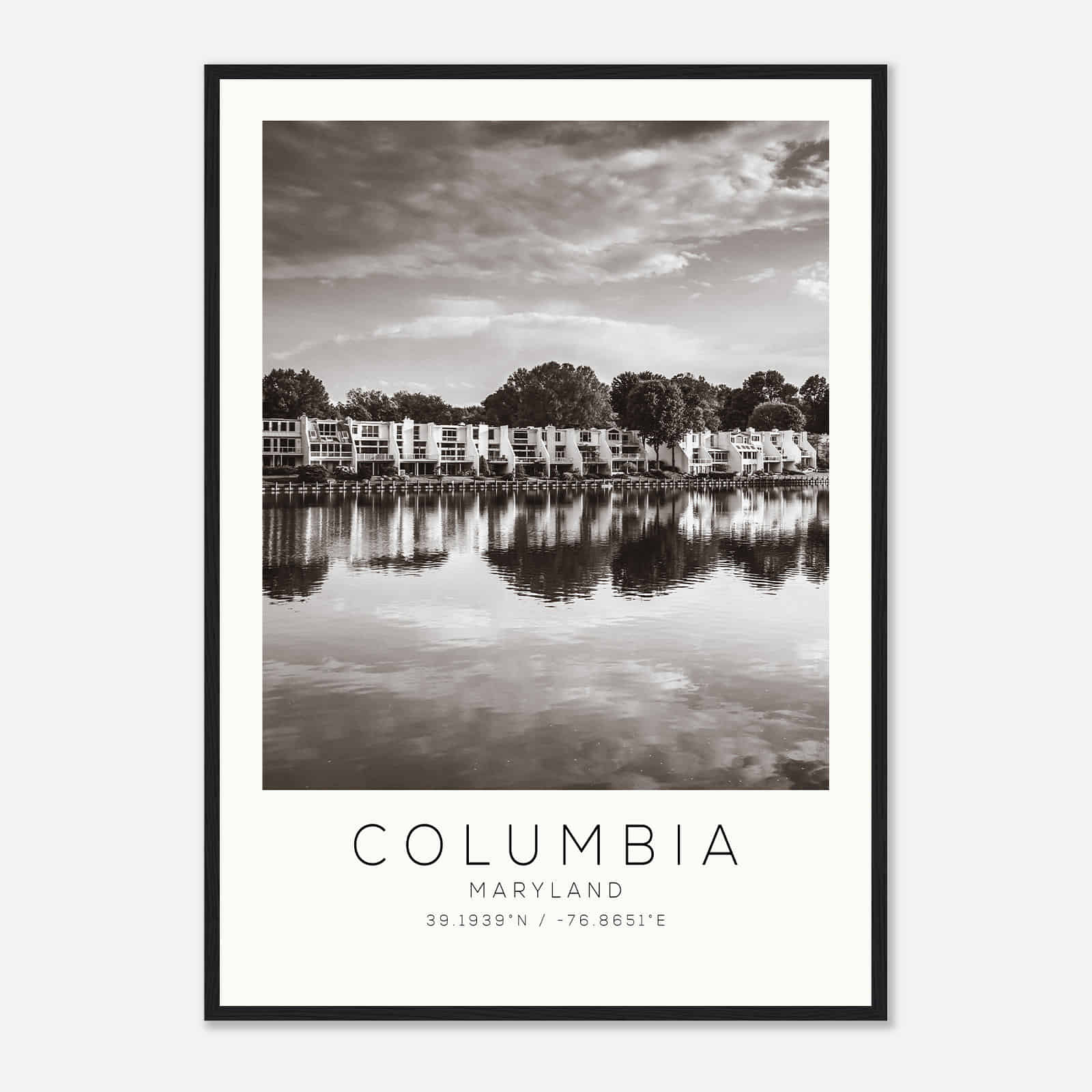 Columbia Maryland Photo Travel Poster BW, Columbia Travel Print, Minimalist Travel Print