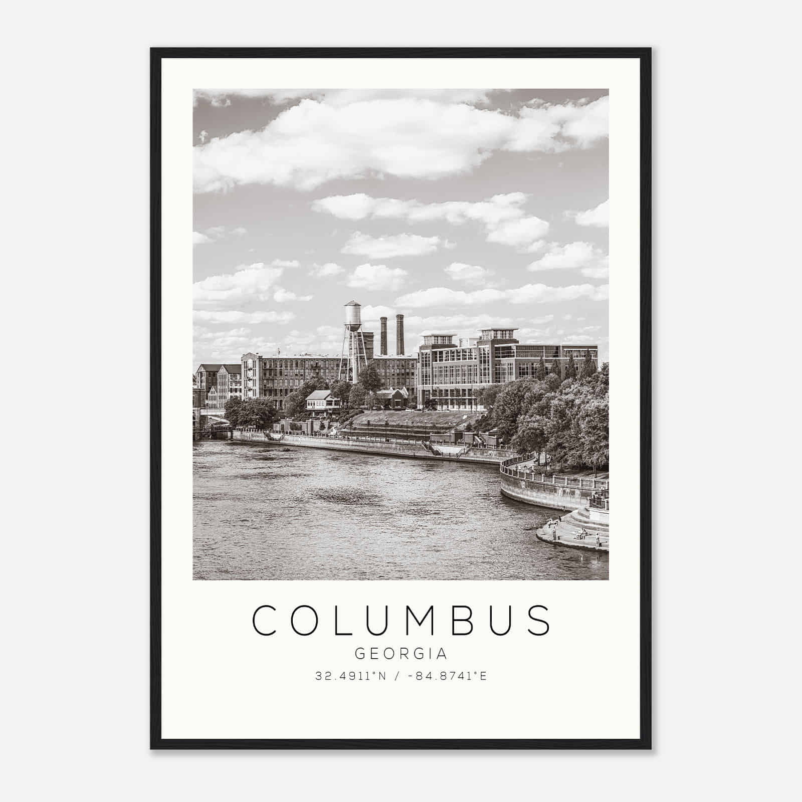 Columbus Georgia Photo Travel Poster BW, Columbus Travel Print, Minimalist Travel Print