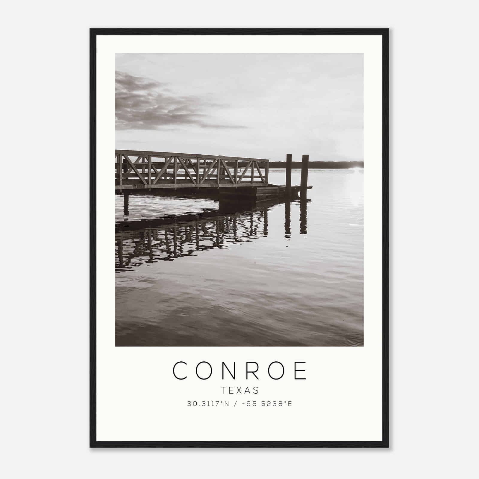 Conroe Texas Photo Travel Poster BW, Conroe Travel Print, Minimalist Travel Print