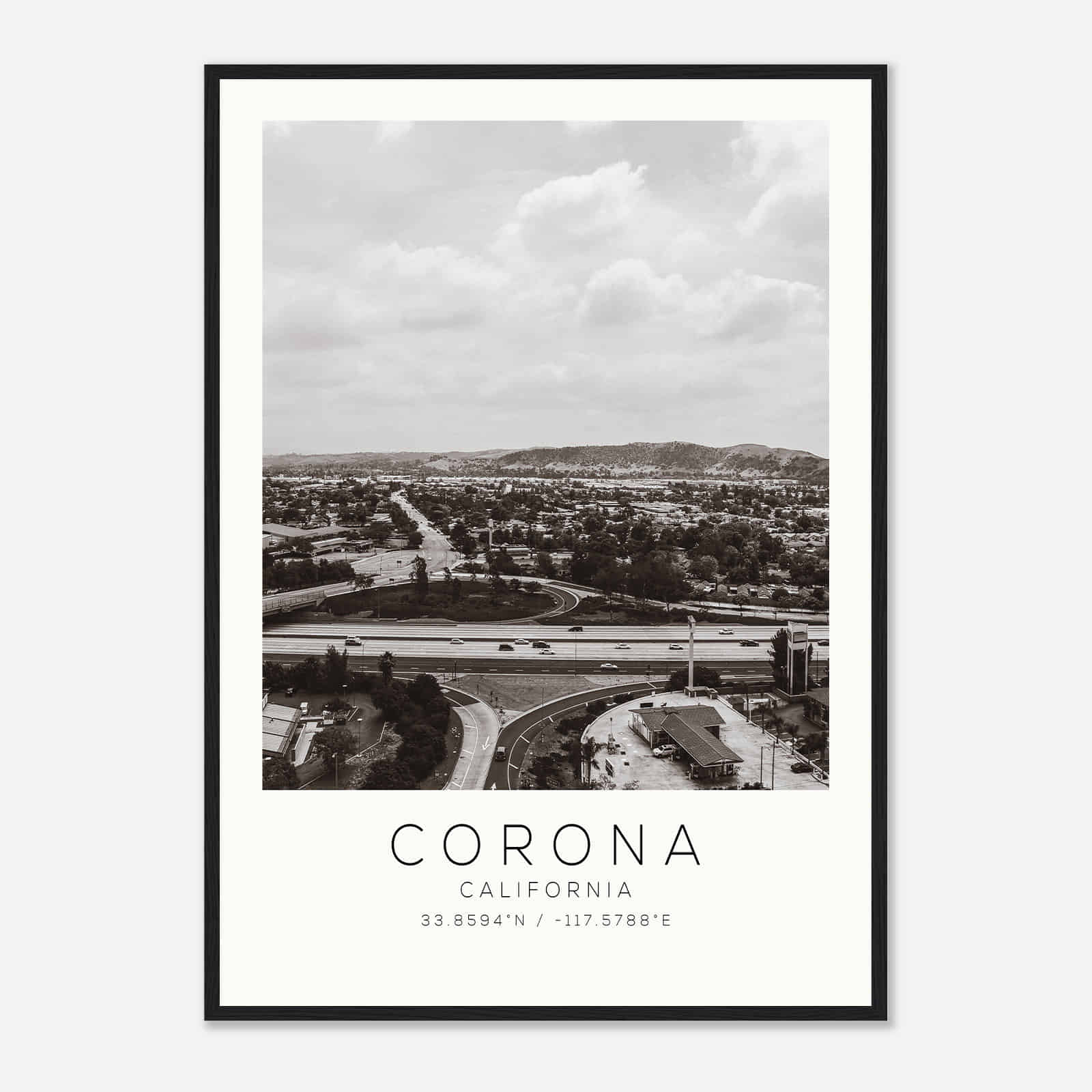 Corona California Photo Travel Poster BW, Corona Travel Print, Minimalist Travel Print