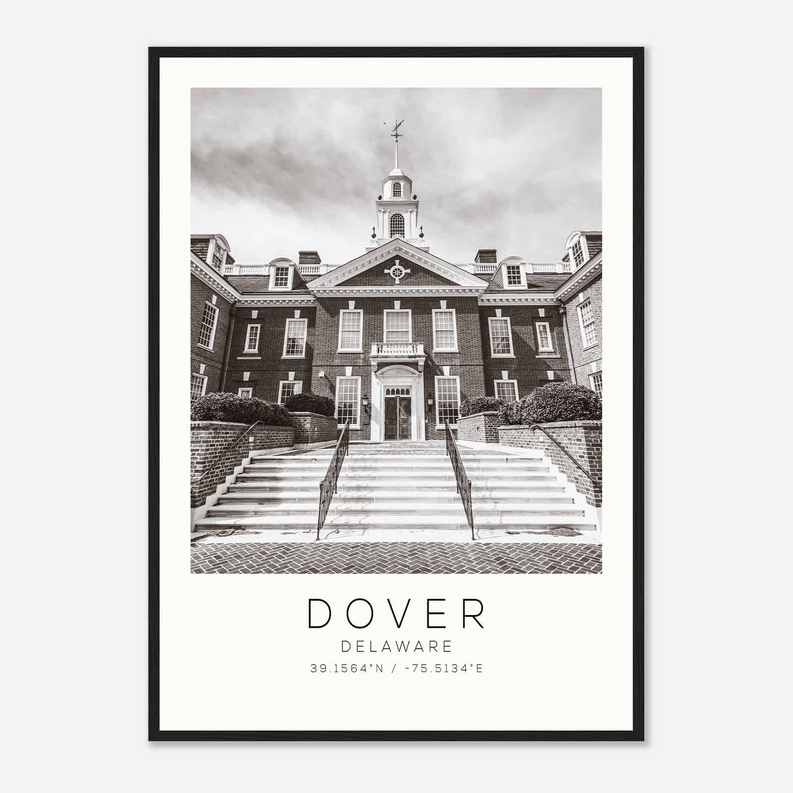 Dover Delaware Photo Travel Poster BW, Dover Travel Print, Minimalist Travel Print