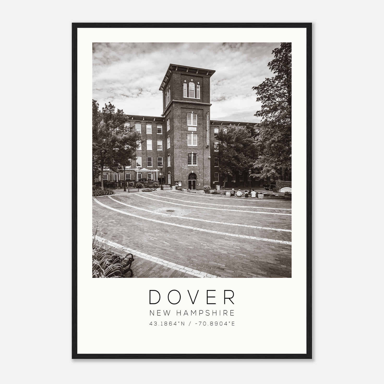 Dover New Hampshire Photo Travel Poster BW, Dover Travel Print, Minimalist Travel Print