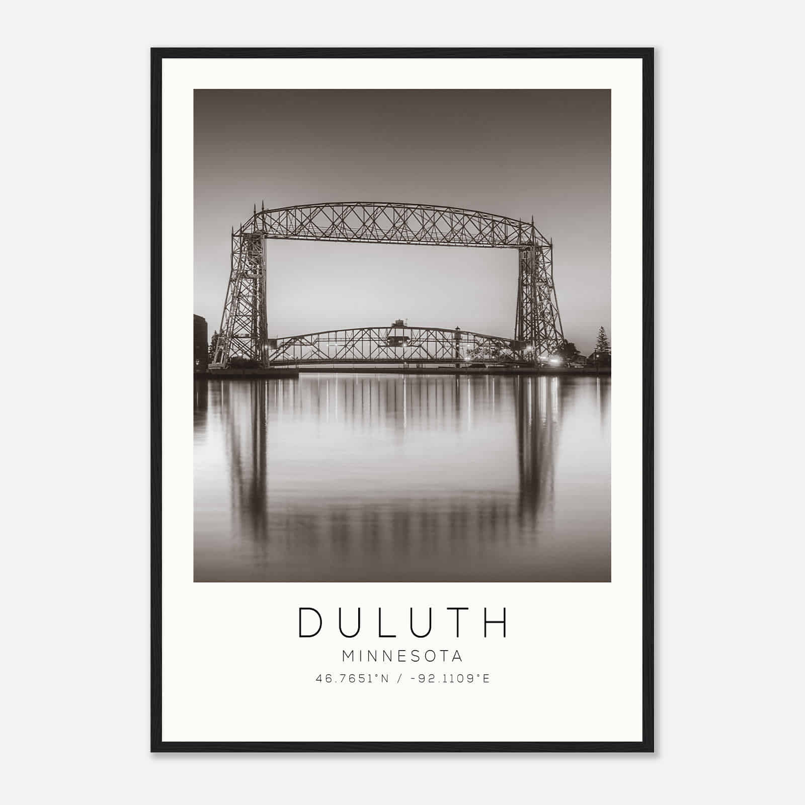 Duluth Minnesota Photo Travel Poster BW, Duluth Travel Print, Minimalist Travel Print