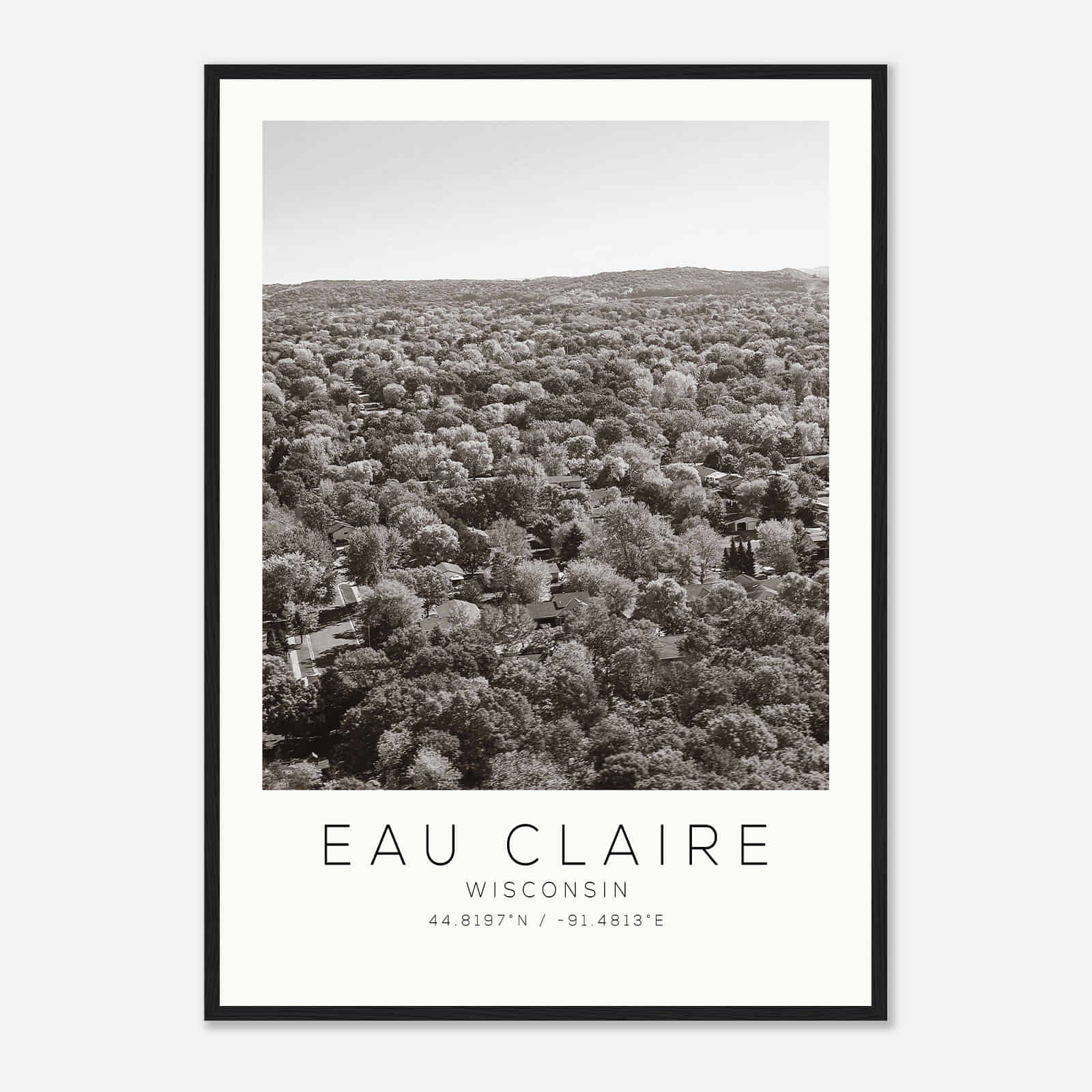 Eau Claire Wisconsin Photo Travel Poster BW, Eau Claire Travel Print, Minimalist Travel Print