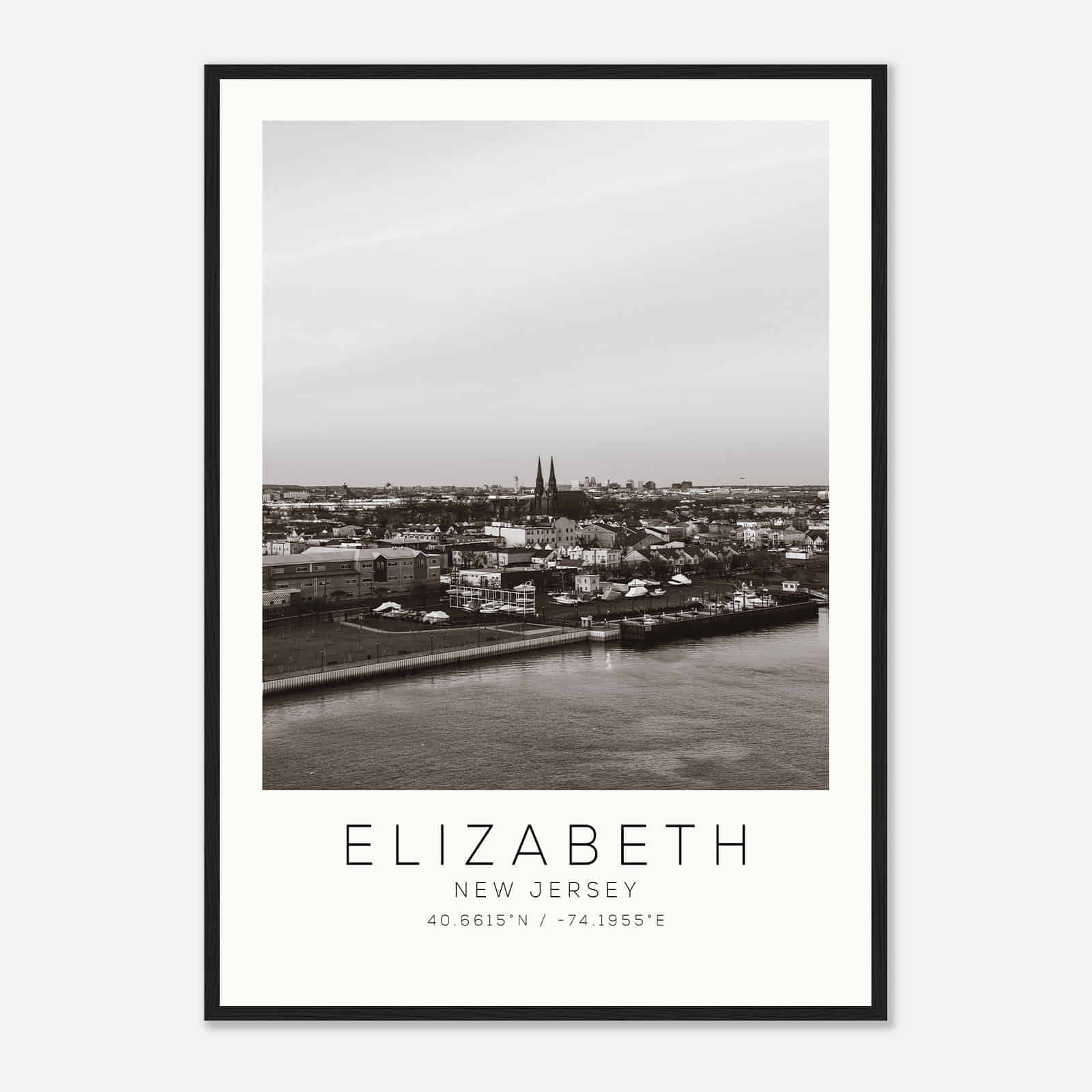 Elizabeth New Jersey Photo Travel Poster BW, Elizabeth Travel Print, Minimalist Travel Print