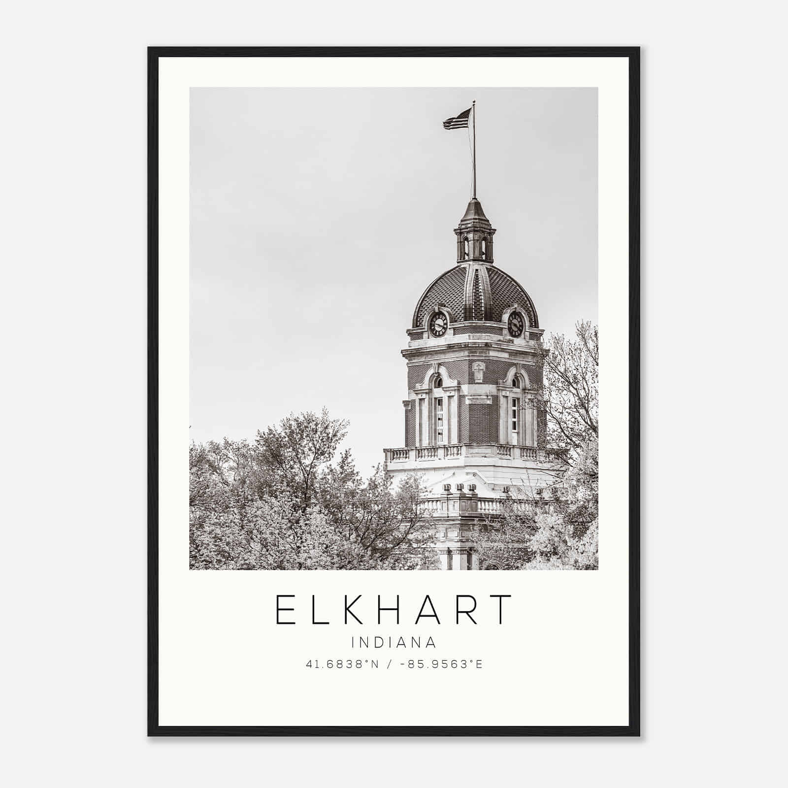 Elkhart Indiana Photo Travel Poster BW, Elkhart Travel Print, Minimalist Travel Print