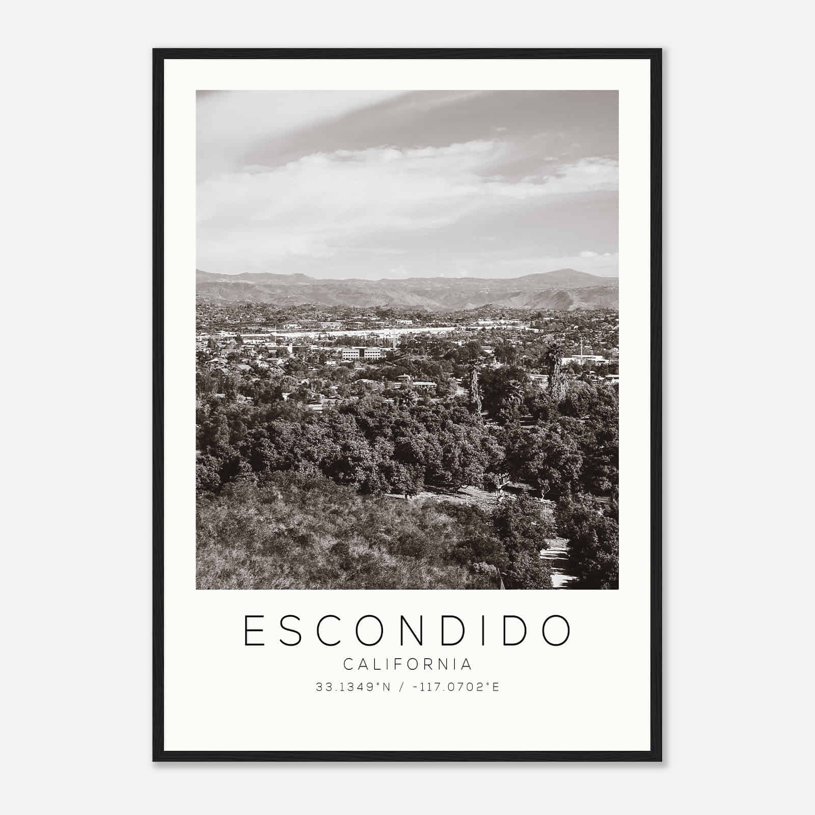 Escondido California Photo Travel Poster BW, Escondido Travel Print, Minimalist Travel Print