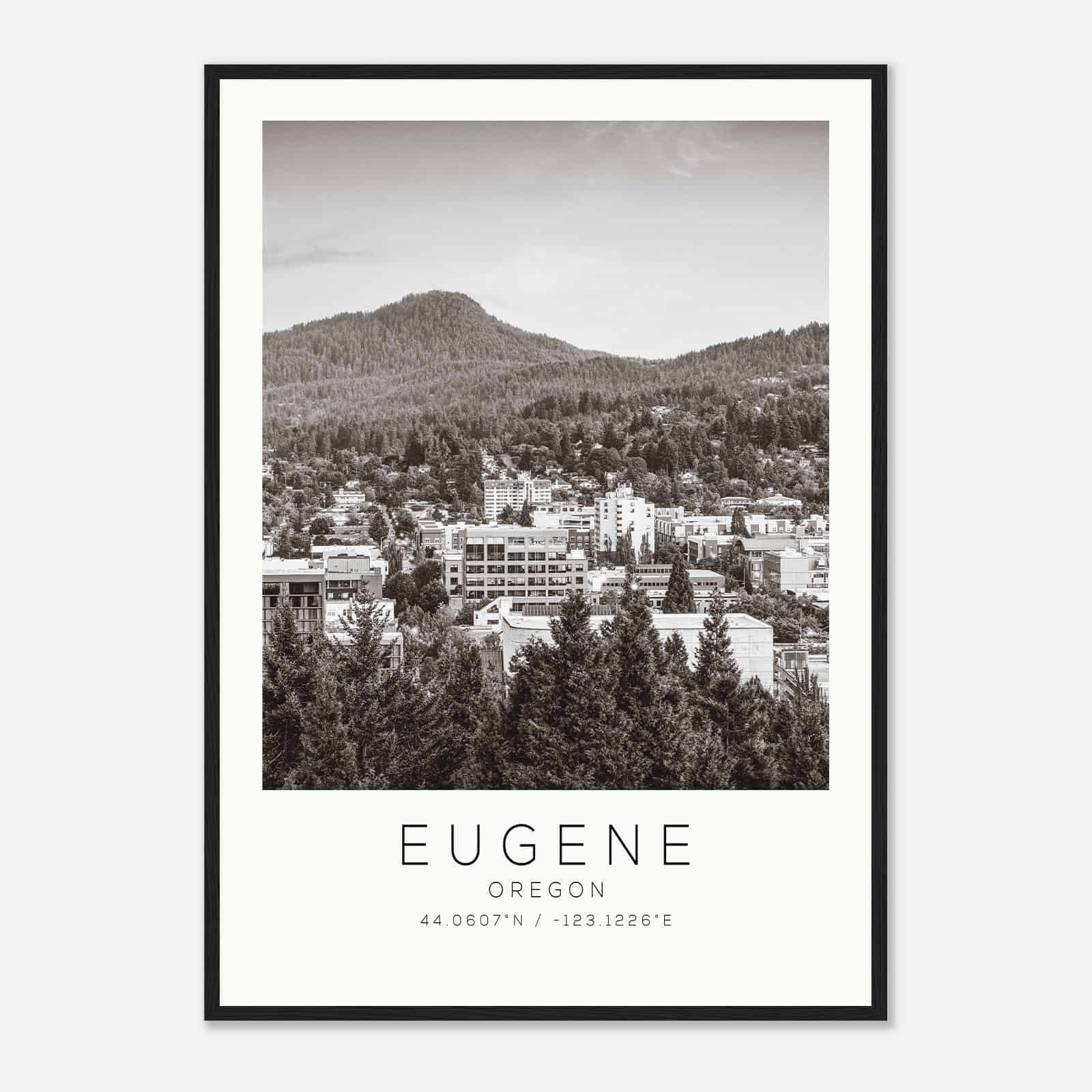 Eugene Oregon Photo Travel Poster BW, Eugene Travel Print, Minimalist Travel Print