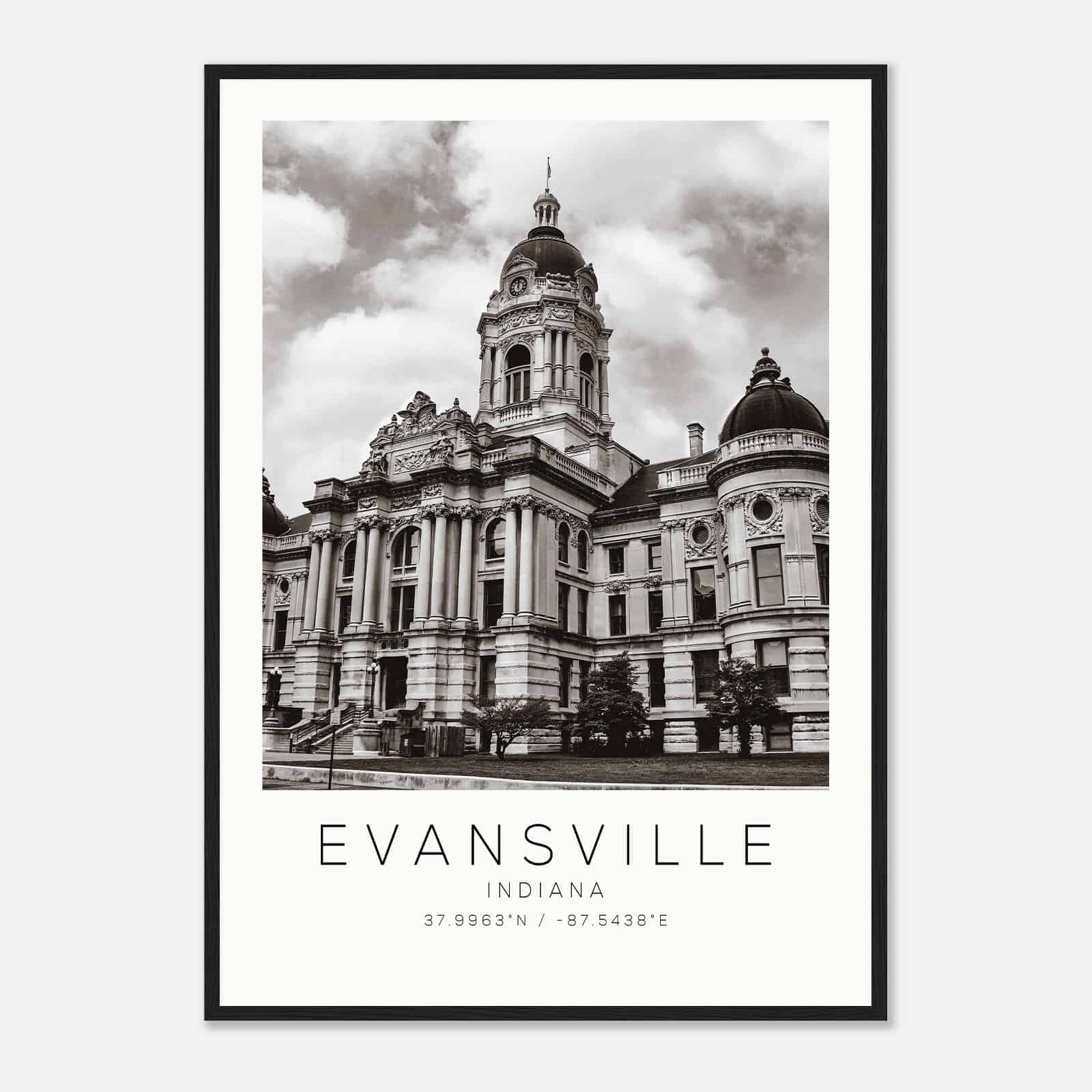 Evansville Indiana Photo Travel Poster BW, Evansville Travel Print, Minimalist Travel Print