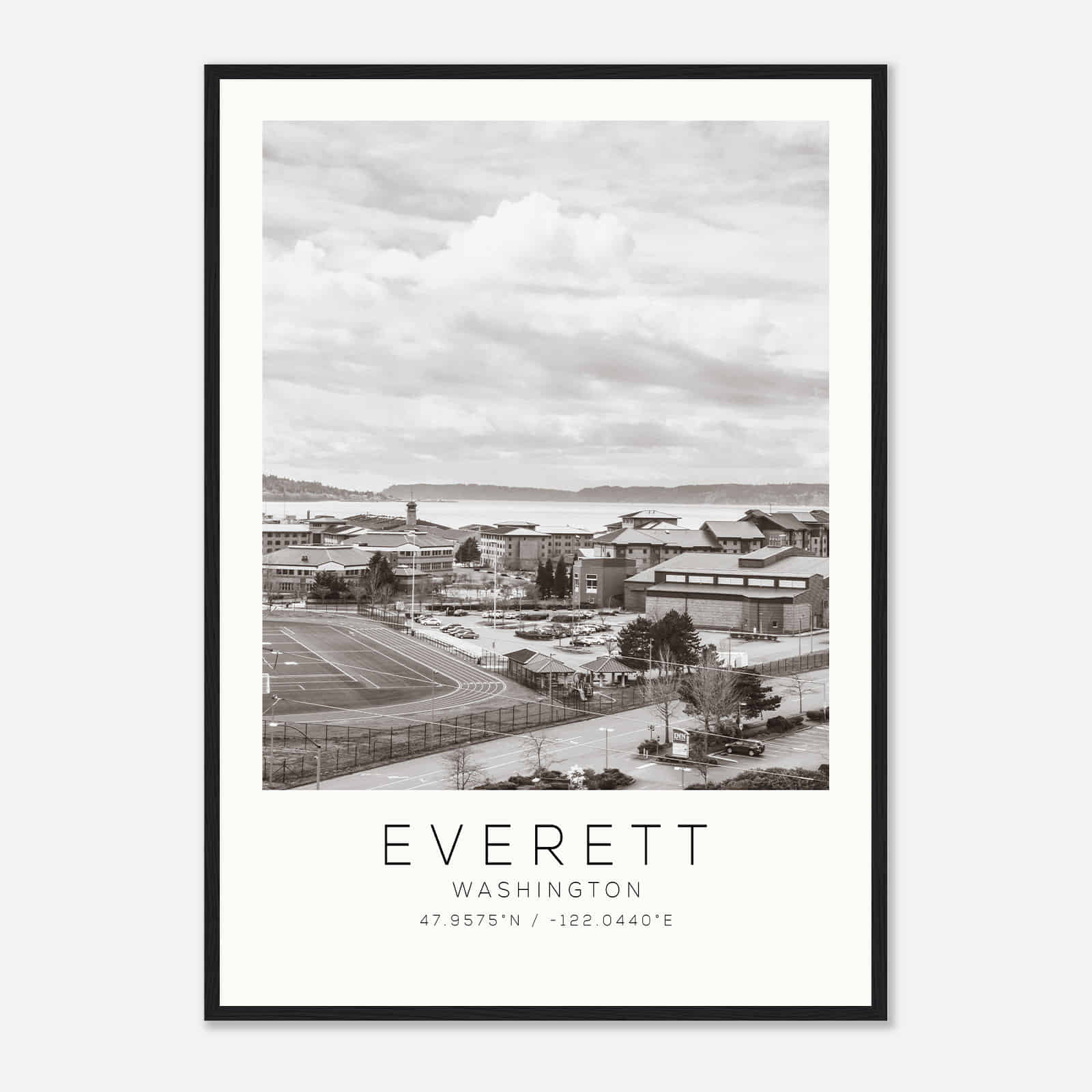 Everett Washington Photo Travel Poster BW, Everett Travel Print, Minimalist Travel Print