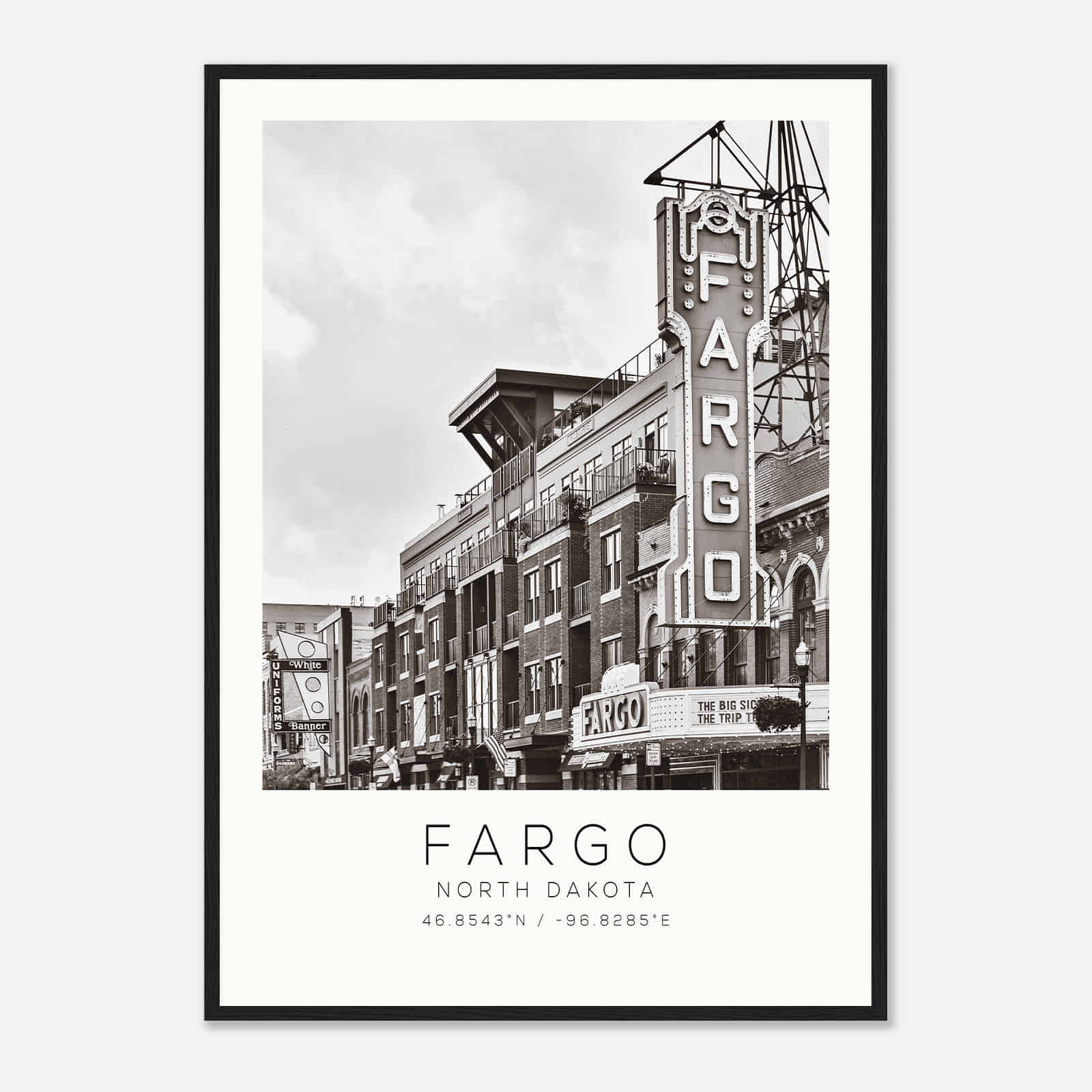 Fargo North Dakota Photo Travel Poster BW, Fargo Travel Print, Minimalist Travel Print DS2