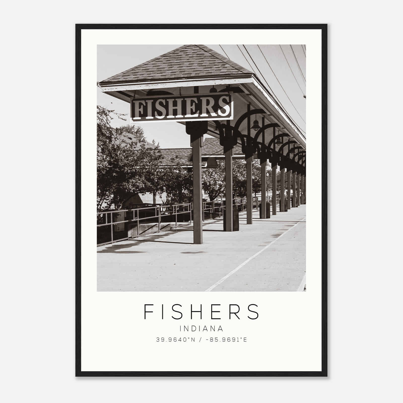 Fishers Indiana Photo Travel Poster BW, Fishers Travel Print, Minimalist Travel Print