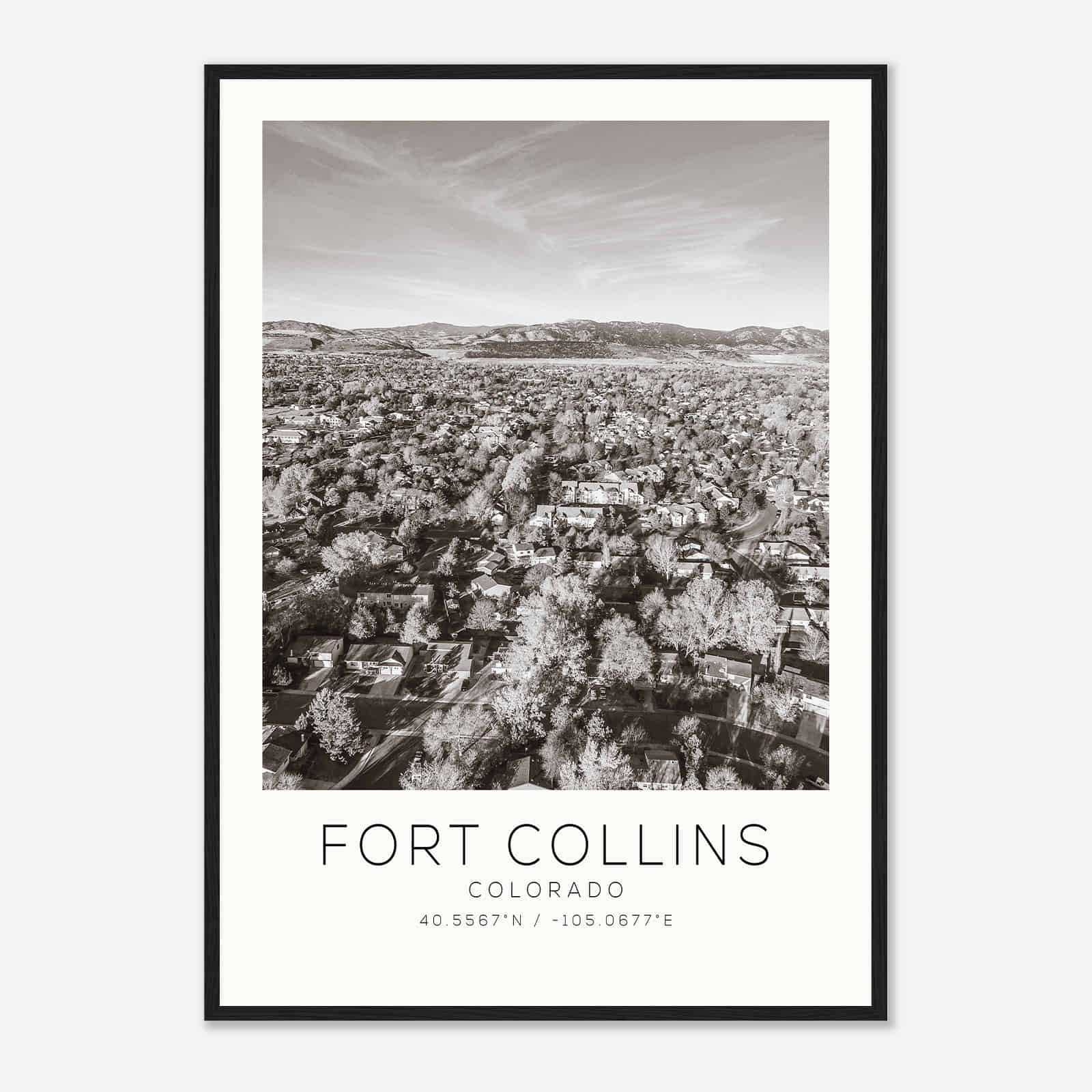 Fort Collins Colorado Photo Travel Poster BW, Fort Collins Travel Print, Minimalist Travel Print DS1