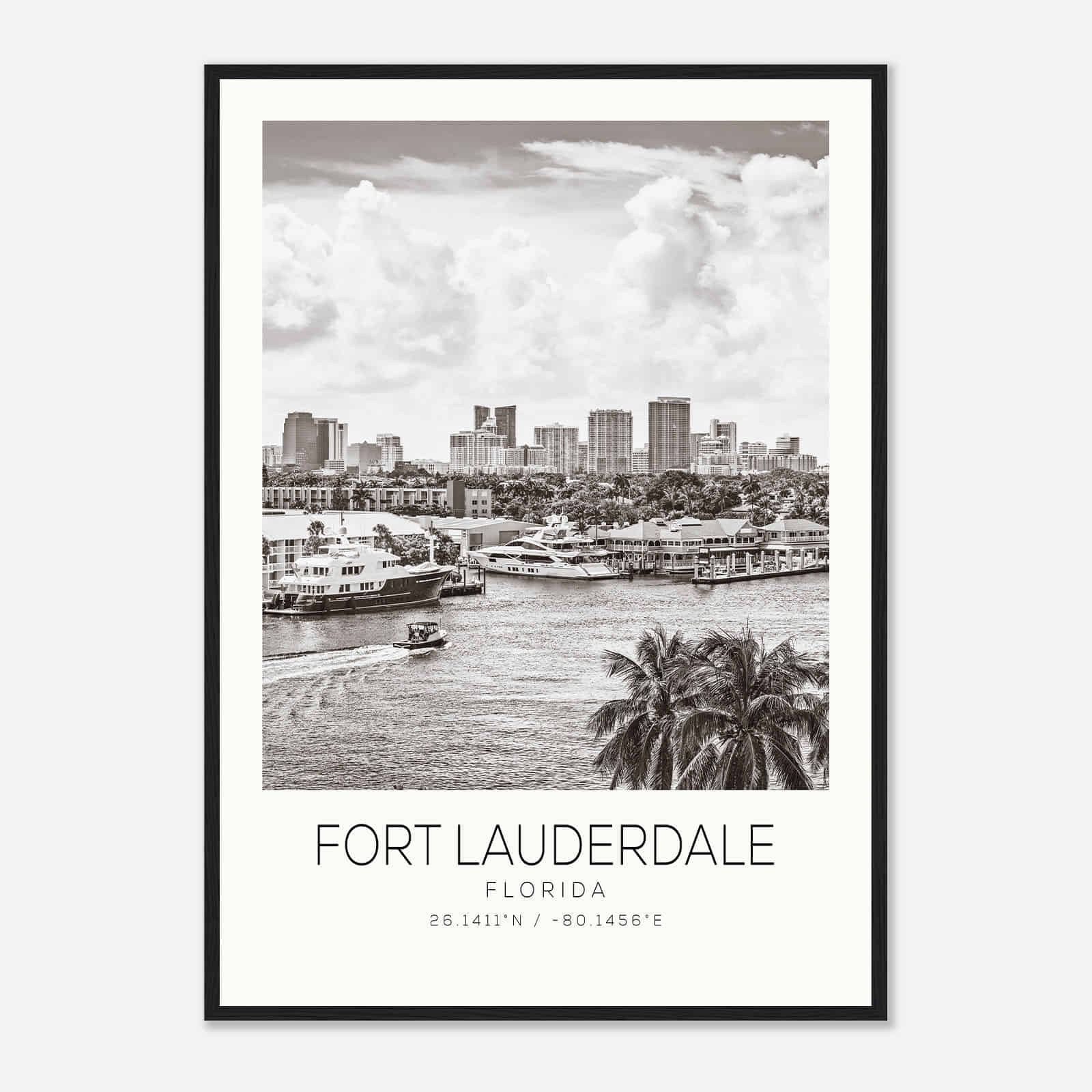 Fort Lauderdale Florida Photo Travel Poster BW, Fort Lauderdale Travel Print, Minimalist Travel Print