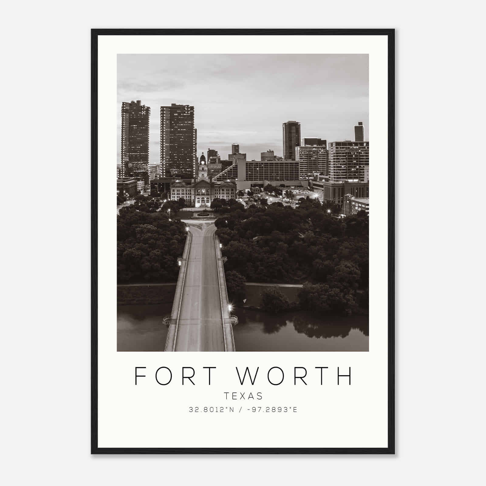 Fort Worth Texas Photo Travel Poster BW, Fort Worth Travel Print, Minimalist Travel Print DS1