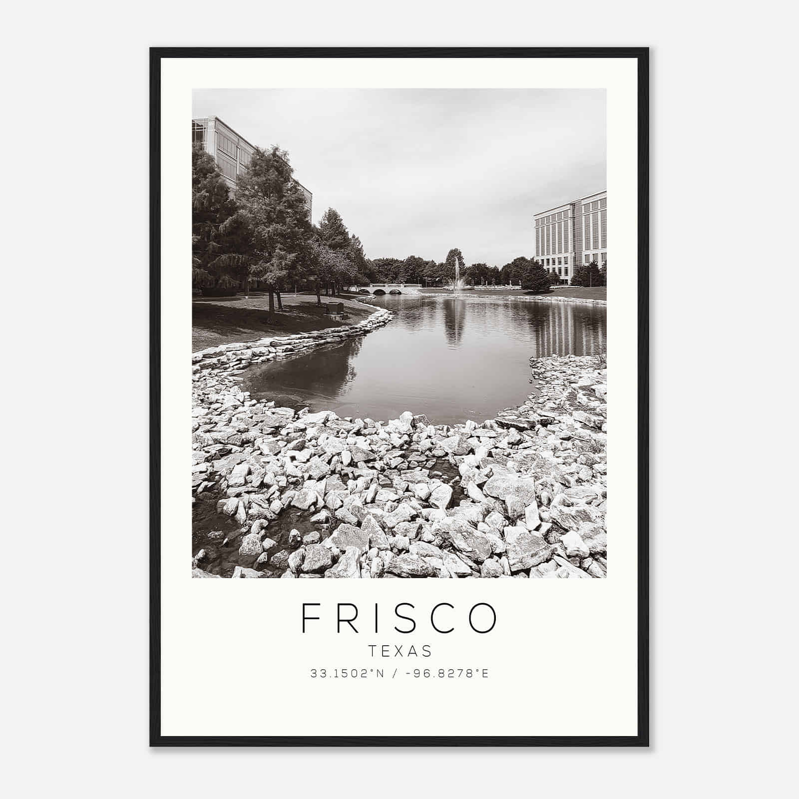 Frisco Texas Photo Travel Poster BW, Frisco Travel Print, Minimalist Travel Print DS2