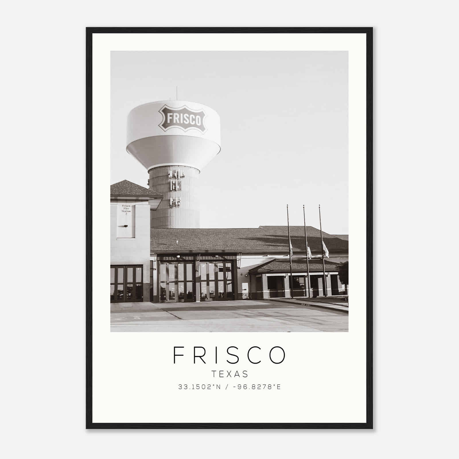 Frisco Texas Photo Travel Poster BW, Frisco Travel Print, Minimalist Travel Print