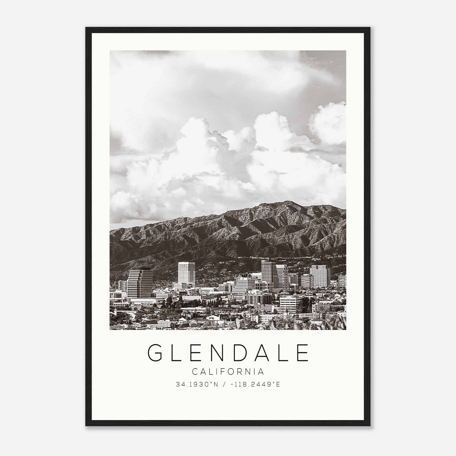 Glendale California Photo Travel Poster BW, Glendale Travel Print, Minimalist Travel Print DS2