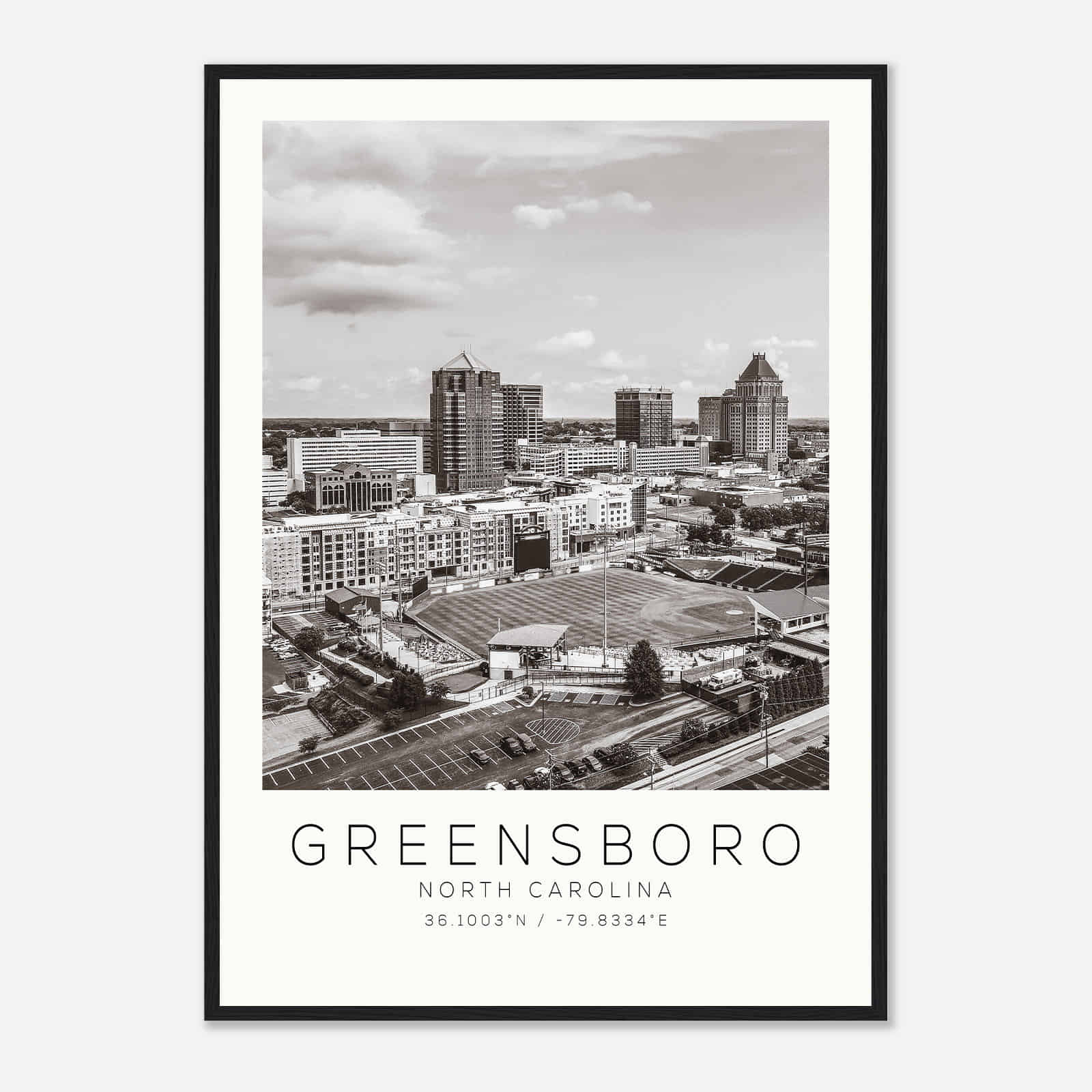 Greensboro North Carolina Photo Travel Poster BW, Greensboro Travel Print, Minimalist Travel Print DS1