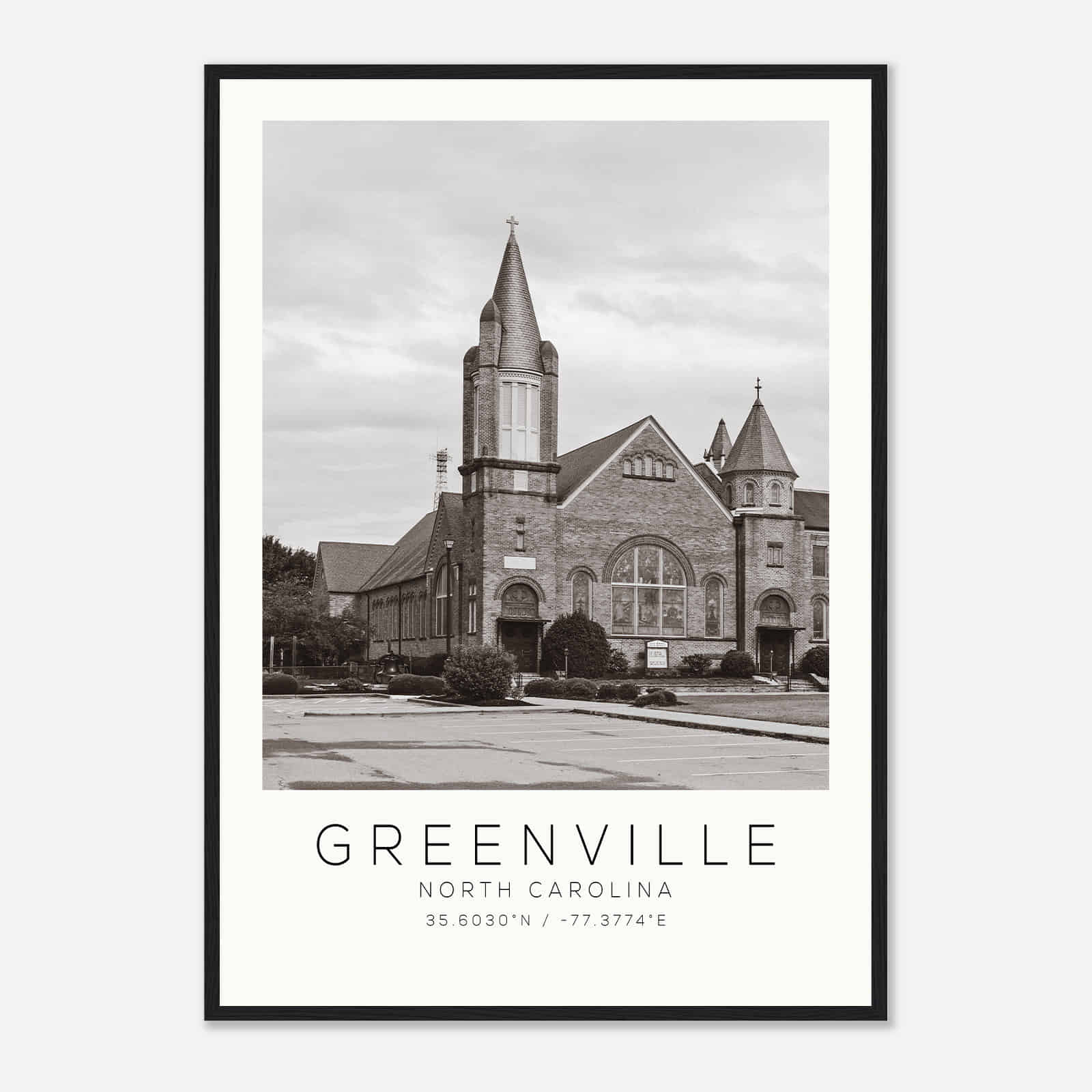 Greenville North Carolina Photo Travel Poster BW, Greenville Travel Print, Minimalist Travel Print