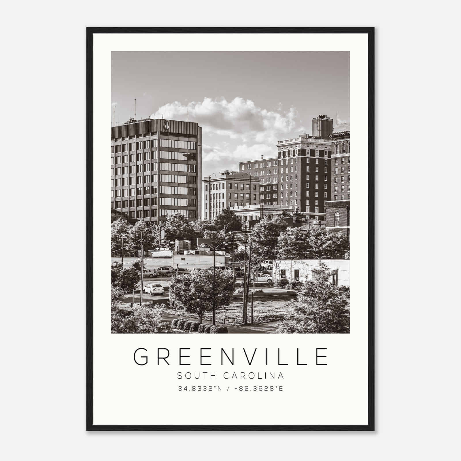 Greenville South Carolina Photo Travel Poster BW, Greenville Travel Print, Minimalist Travel Print DS1