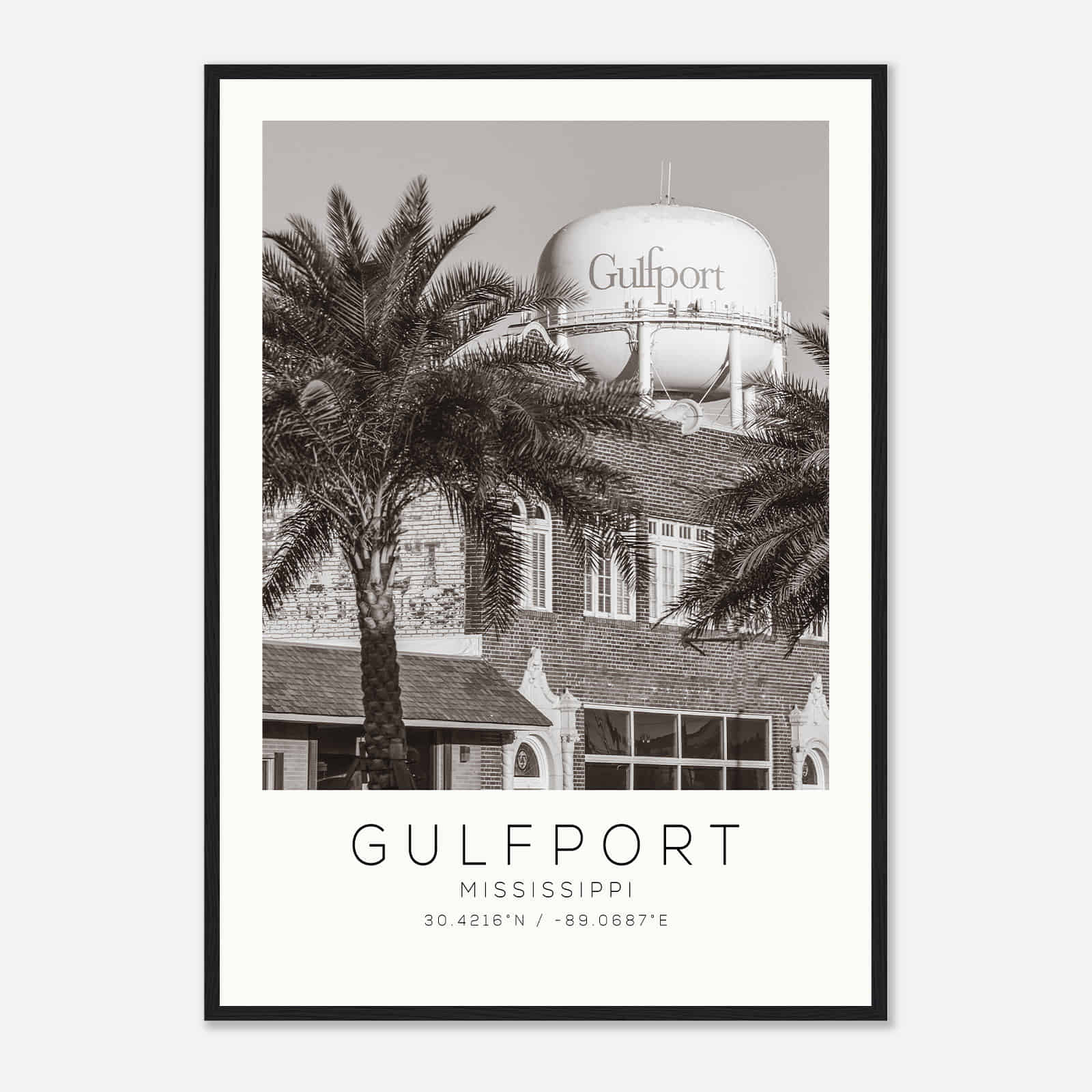 Gulfport Mississippi Photo Travel Poster BW, Gulfport Travel Print, Minimalist Travel Print