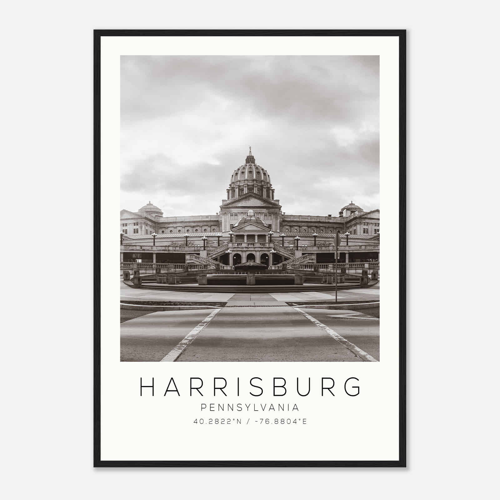 Harrisburg Pennsylvania Photo Travel Poster BW, Harrisburg Travel Print, Minimalist Travel Print DS1