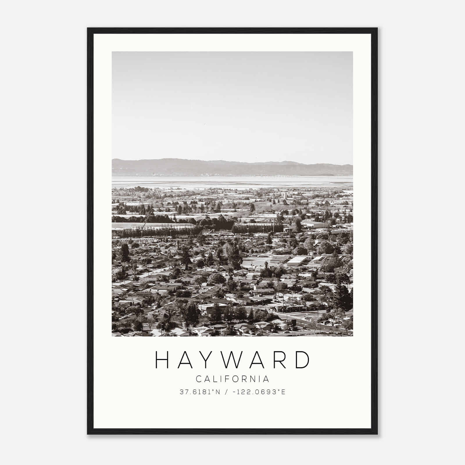 Hayward California Photo Travel Poster BW, Hayward Travel Print, Minimalist Travel Print