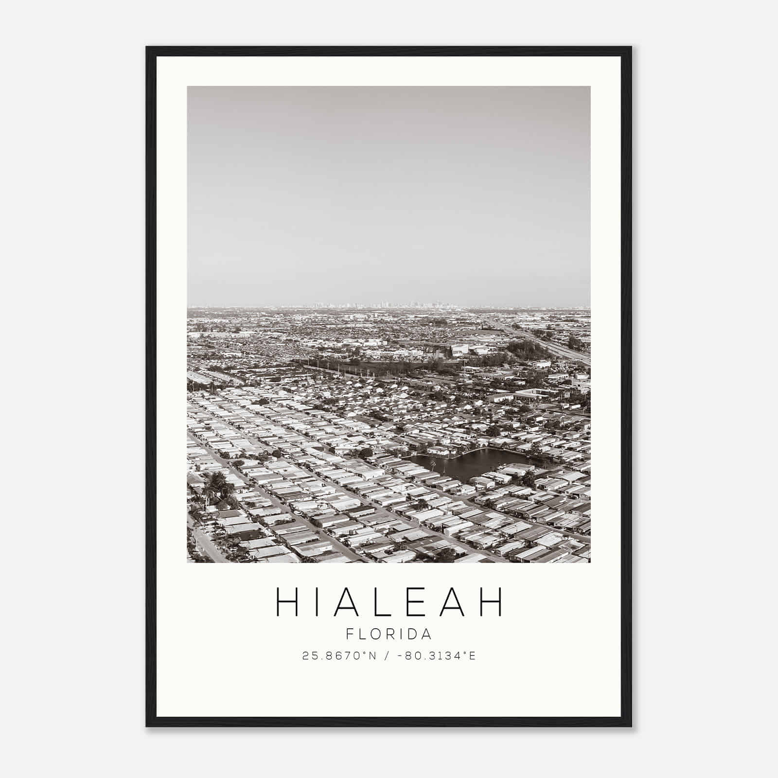 Hialeah Florida Photo Travel Poster BW, Hialeah Travel Print, Minimalist Travel Print