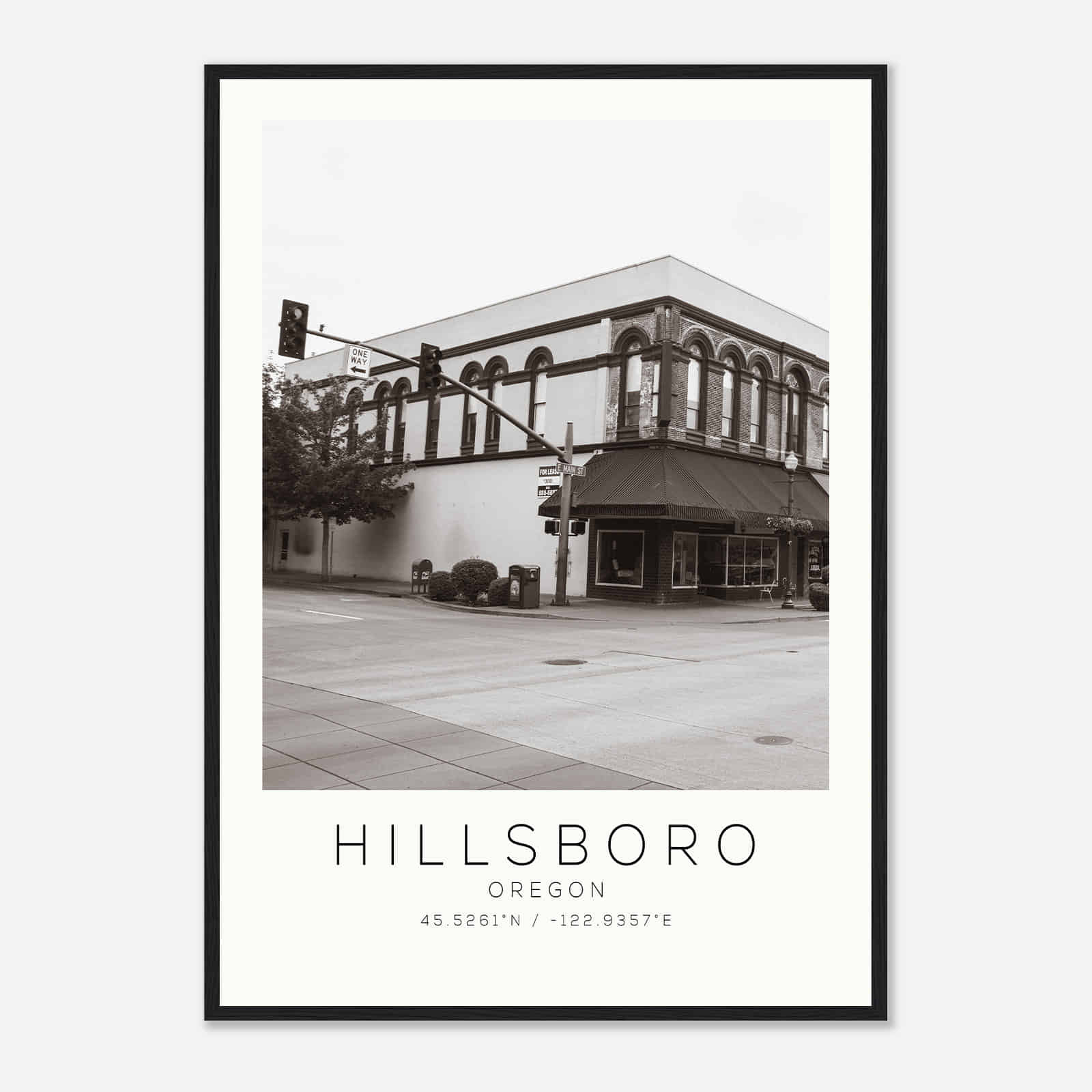 Hillsboro Oregon Photo Travel Poster BW, Hillsboro Travel Print, Minimalist Travel Print