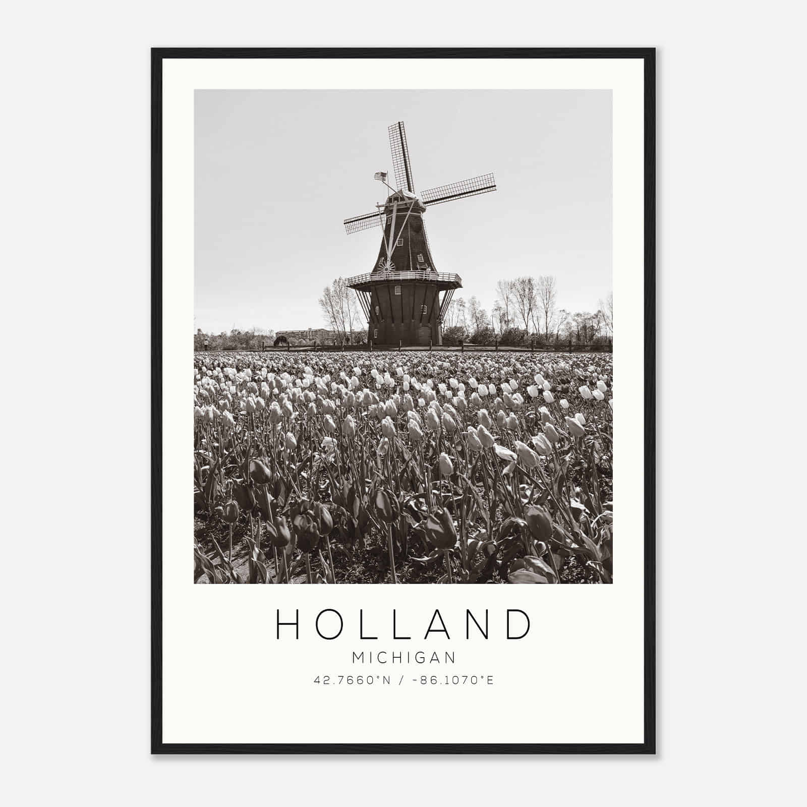 Holland Michigan Photo Travel Poster BW, Holland Travel Print, Minimalist Travel Print