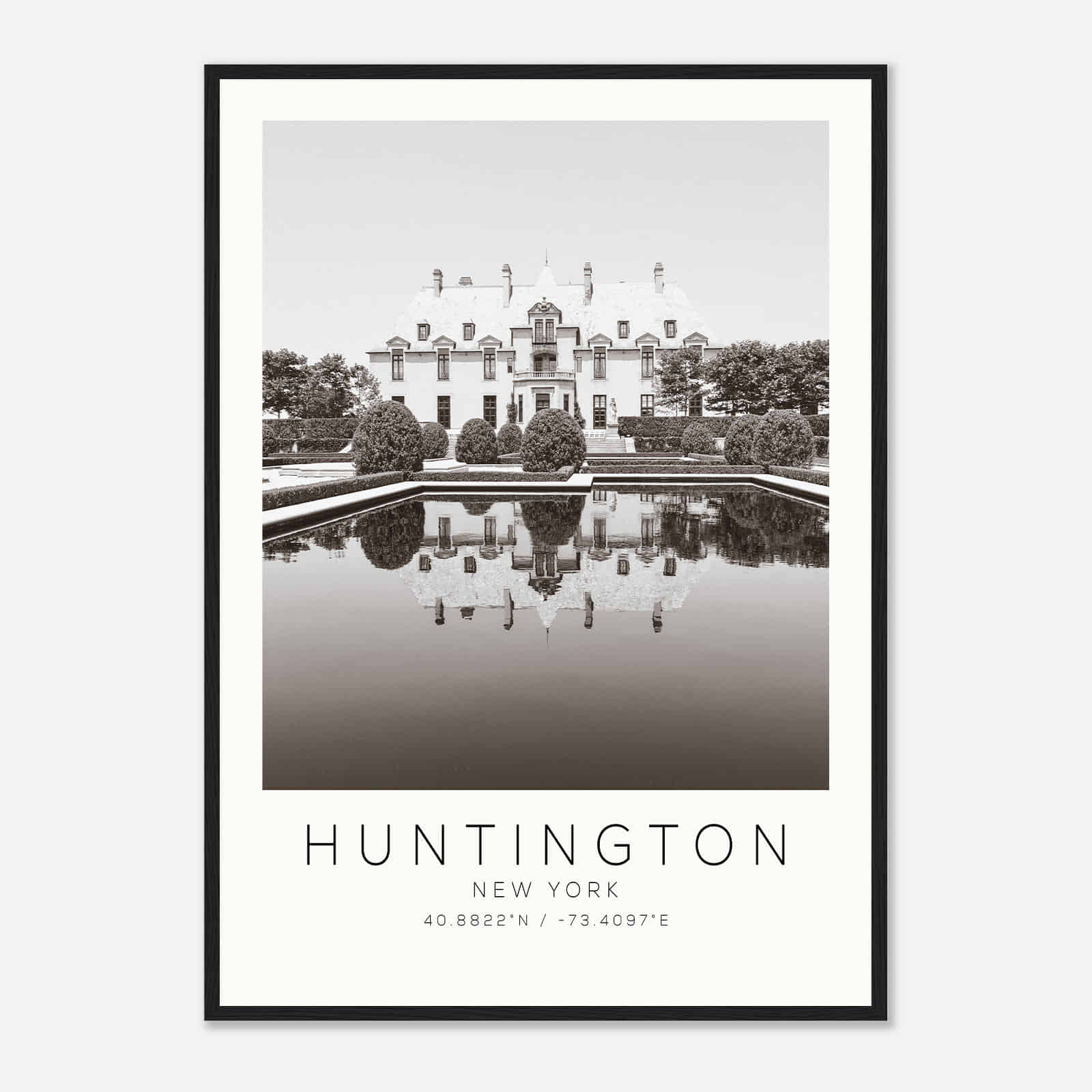 Huntington New York Photo Travel Poster BW, Huntington Travel Print, Minimalist Travel Print