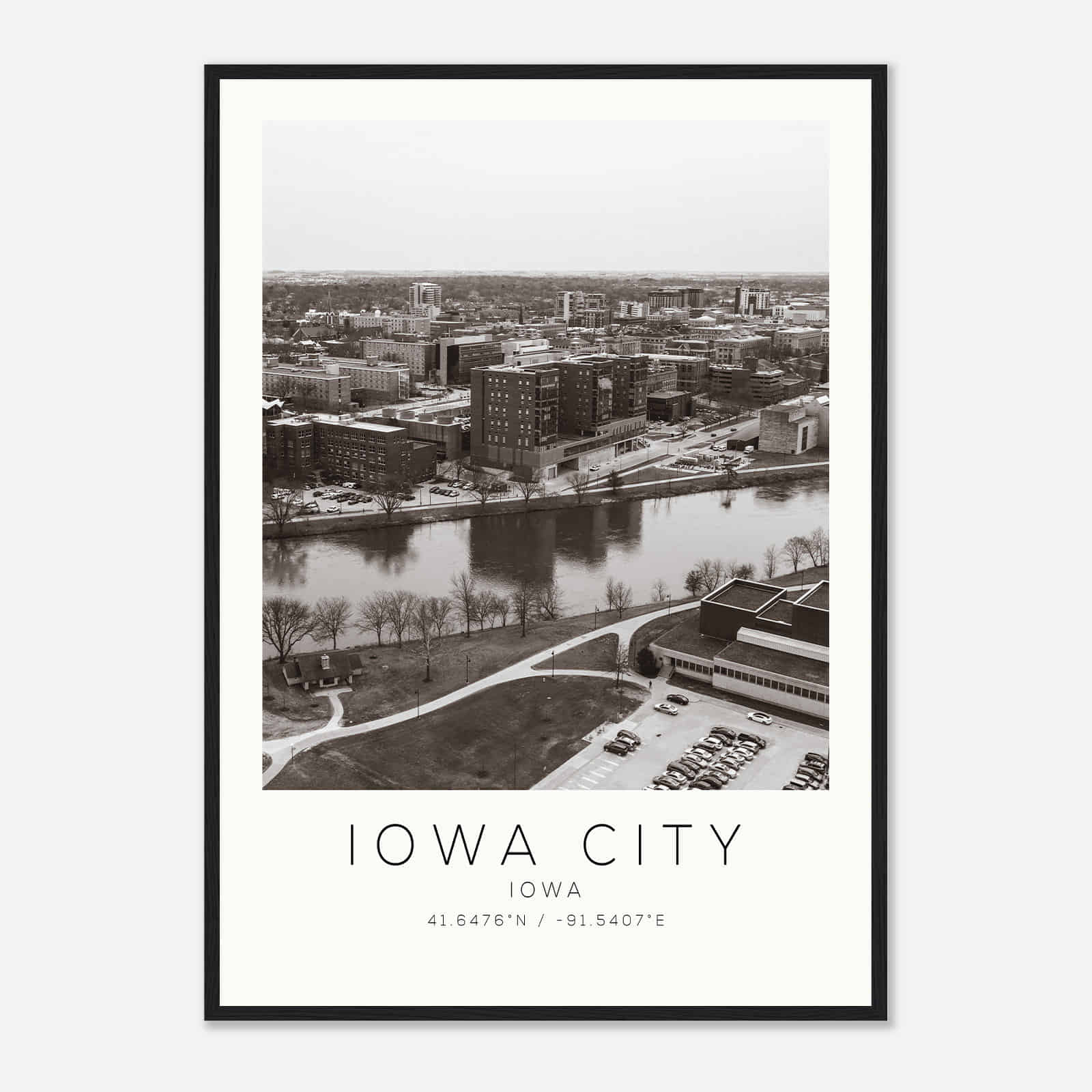 Iowa City Iowa Photo Travel Poster BW, Iowa City Travel Print, Minimalist Travel Print