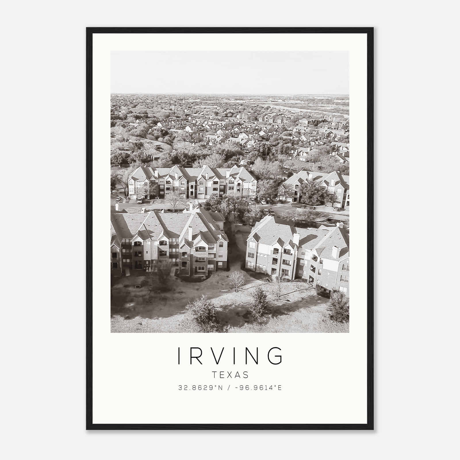 Irving Texas Photo Travel Poster BW, Irving Travel Print, Minimalist Travel Print