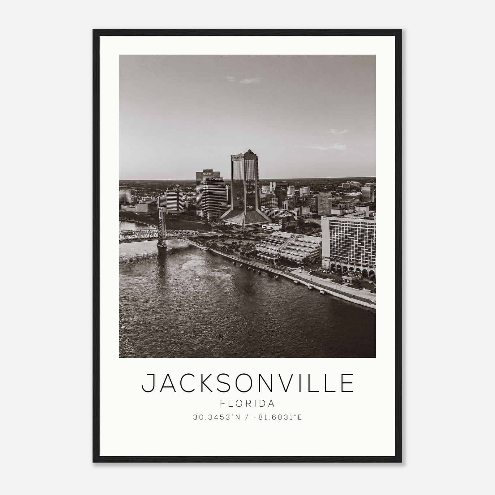 Jacksonville Florida Photo Travel Poster BW, Jacksonville Travel Print, Minimalist Travel Print DS3
